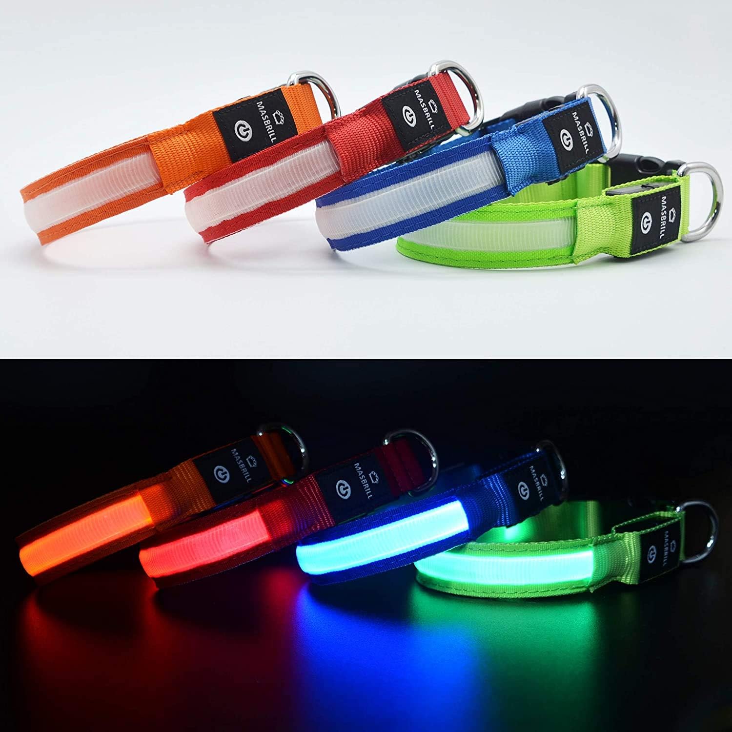 Detalle 2 de MASBRILL Light Up Dog Collar (Green) – Rechargeable, Waterproof LED collar with 3 lighting modes