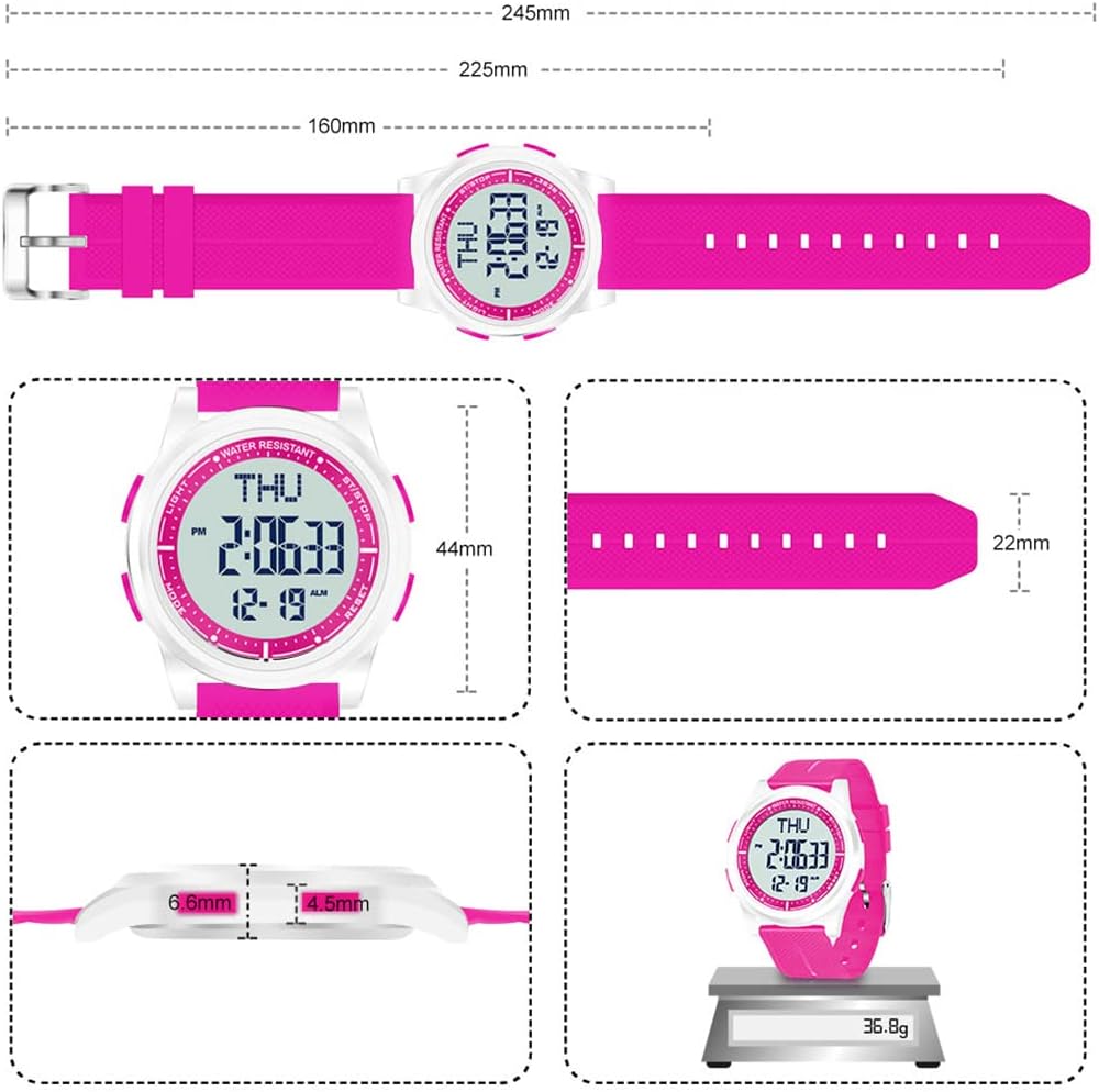 Detalle de WIFORT Digital Herren Damen Uhr mit 5 ATM, Stoppuhr, Countdown und Wecker
