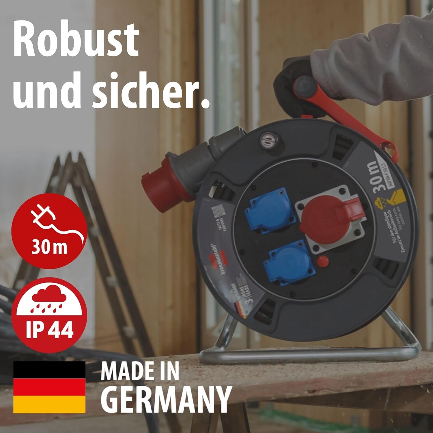 Detalle de Brennenstuhl Garant CEE Kabeltrommel 30 m IP44 – robuste Außen-CEE-Kabeltrommel
