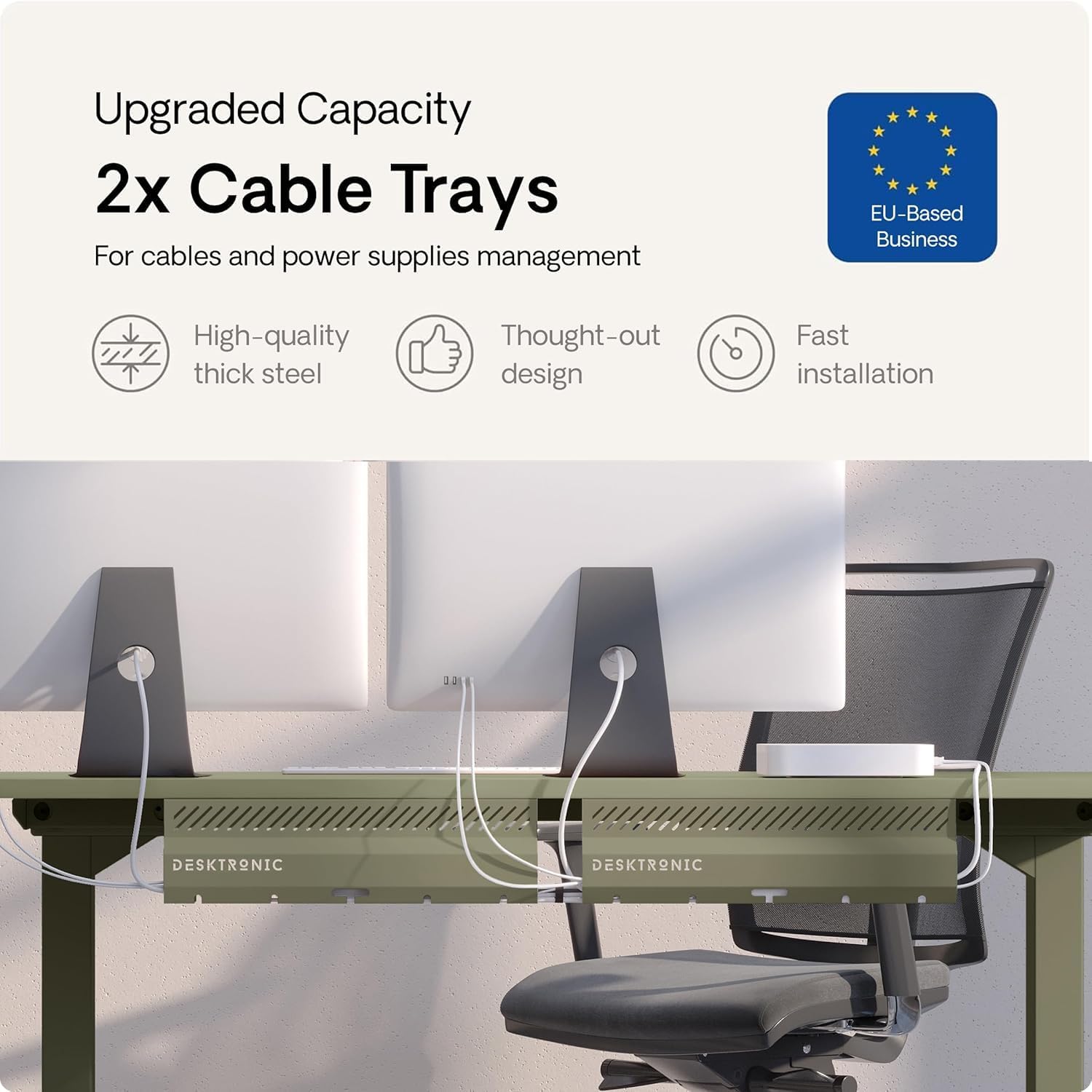 Detalle 2 de Desktronic Canalina Passacavi Verde Chiaro 2 pz – Organizza i cavi sotto scrivania in acciaio inox