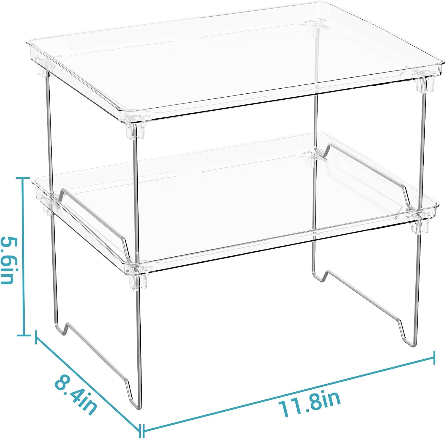 Detalle de STARLATTA 2 Pcs Cabinet Organizer Shelf: Stackable, Clear PET & Stainless Steel Shelves for Kitchen, Bathroom, and More