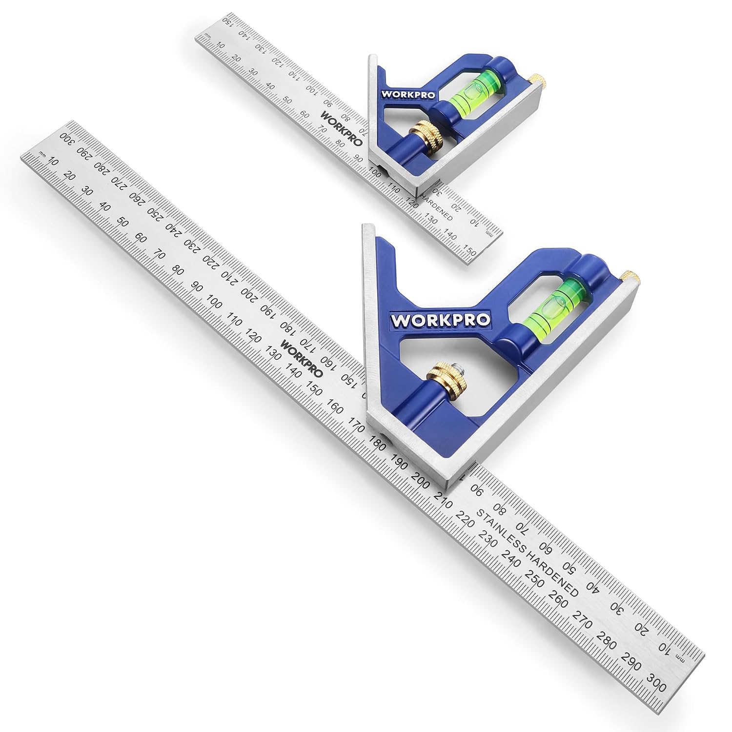 WORKPRO 2 Pièces Règle d'angle de Combinaison 150/300 mm en Acier Inoxydable