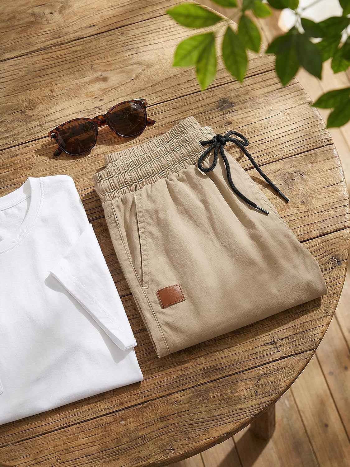 Detalle 2 de JMIERR Kurze Hosen Herren – Sommer-Shorts aus Baumwolle mit elastischer Taille und Taschen