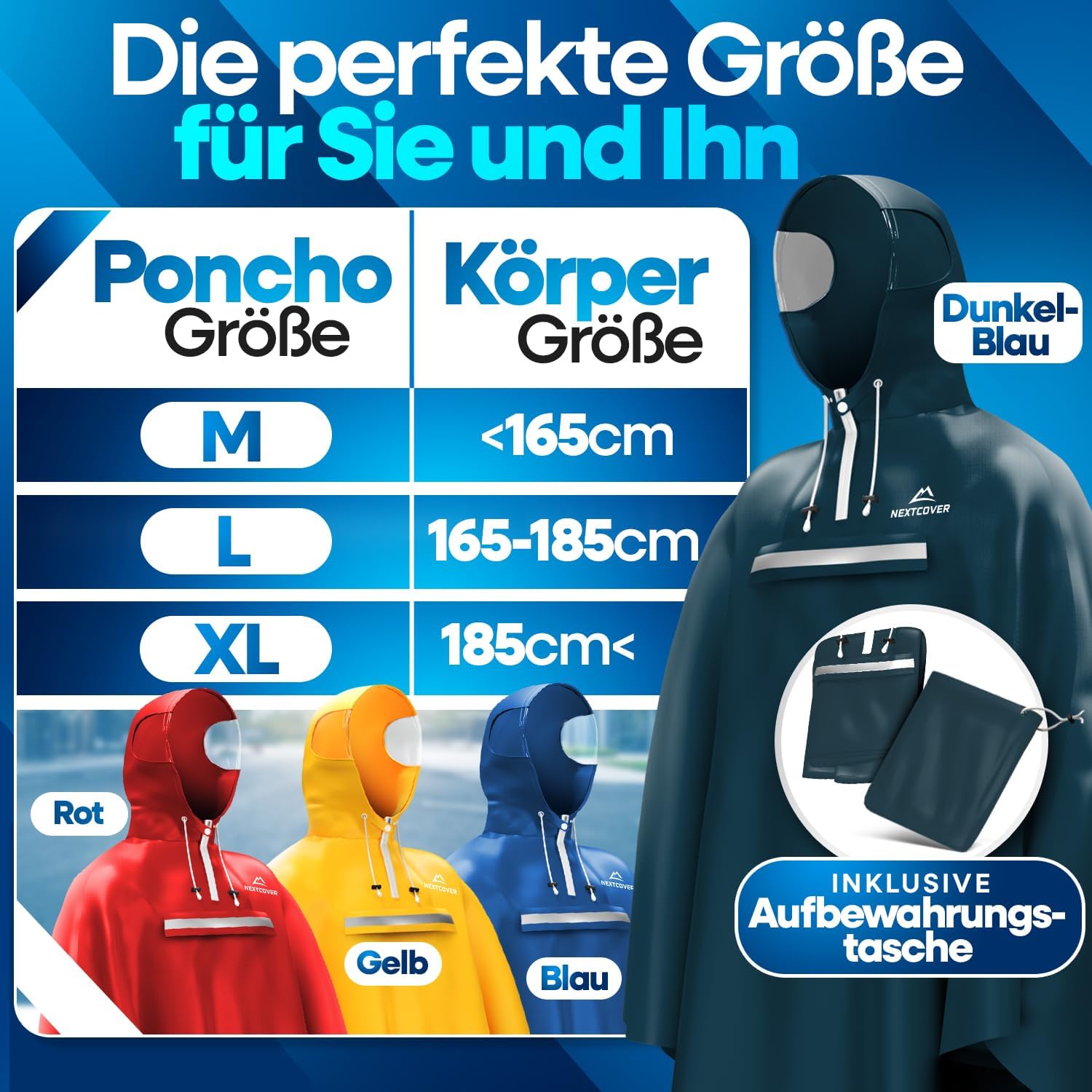 Thumbnail 5 de NEXTCOVER NEU Regenponcho Fahrrad Unisex – AquaShield 2.0, 3 Größen, wasserdicht und winddicht