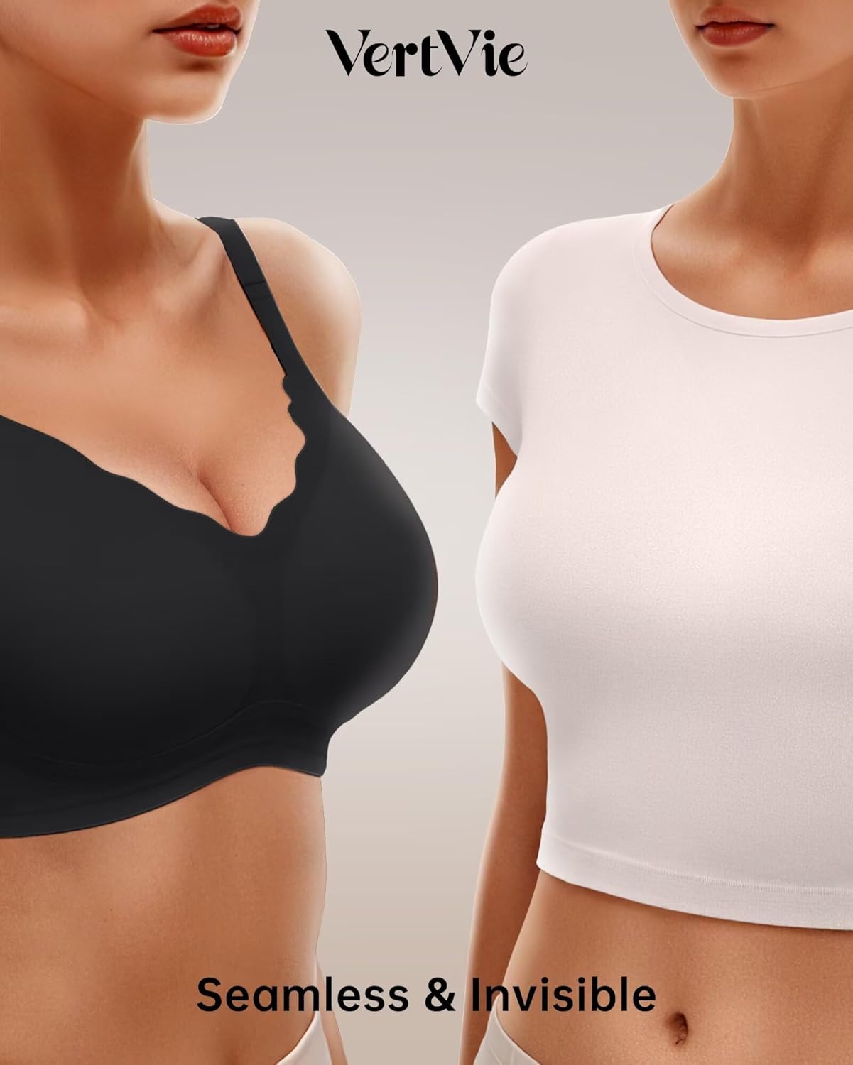 Thumbnail 3 de Vertvie Women Seamless Jelly Bras (Wirefree, Push-Up, Full Coverage) Scalloped V-Neck Bralette