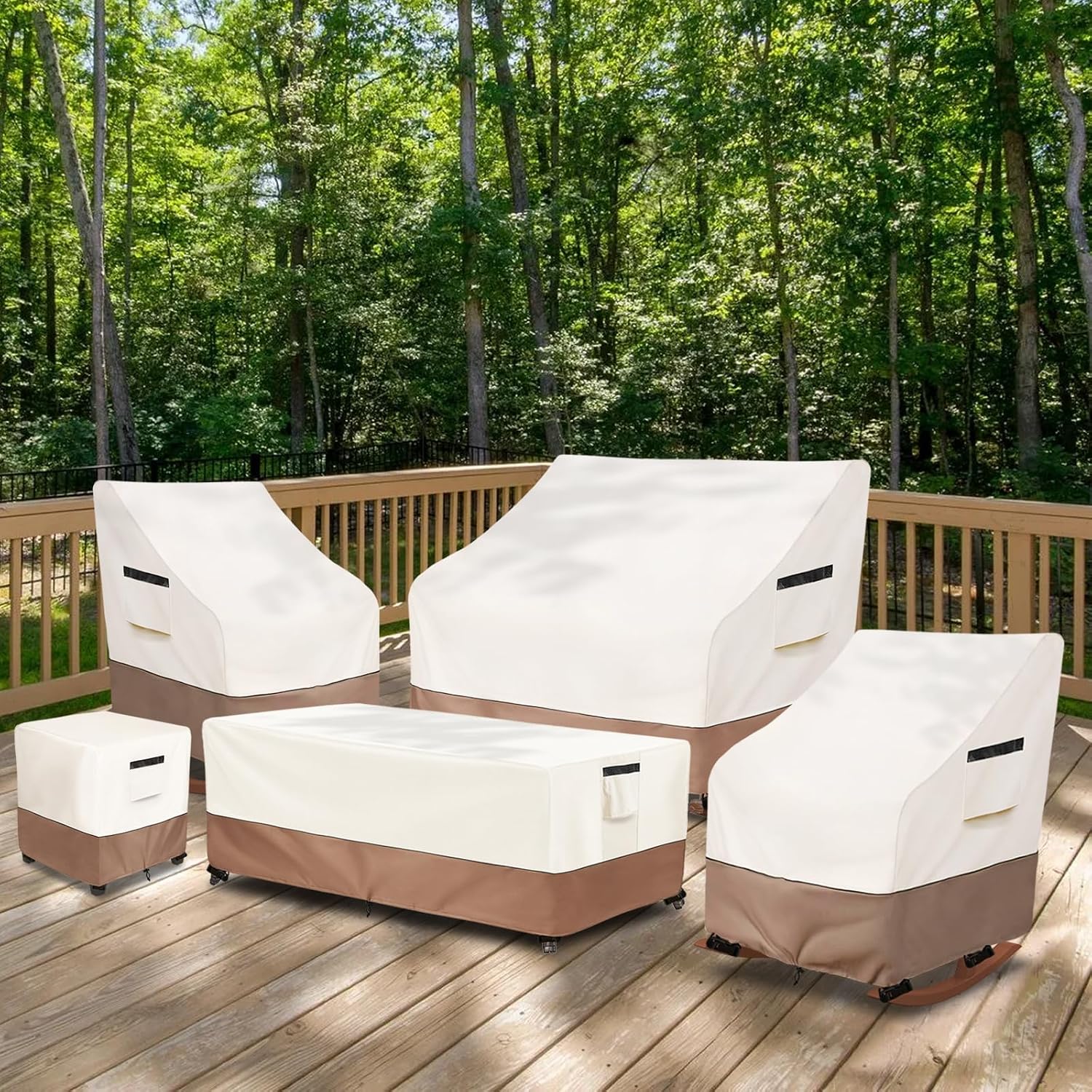 Detalle 1 de Krismile MTYY-88015 Outdoor Rocking Chair Covers, 2-Pack Beige Waterproof 600D