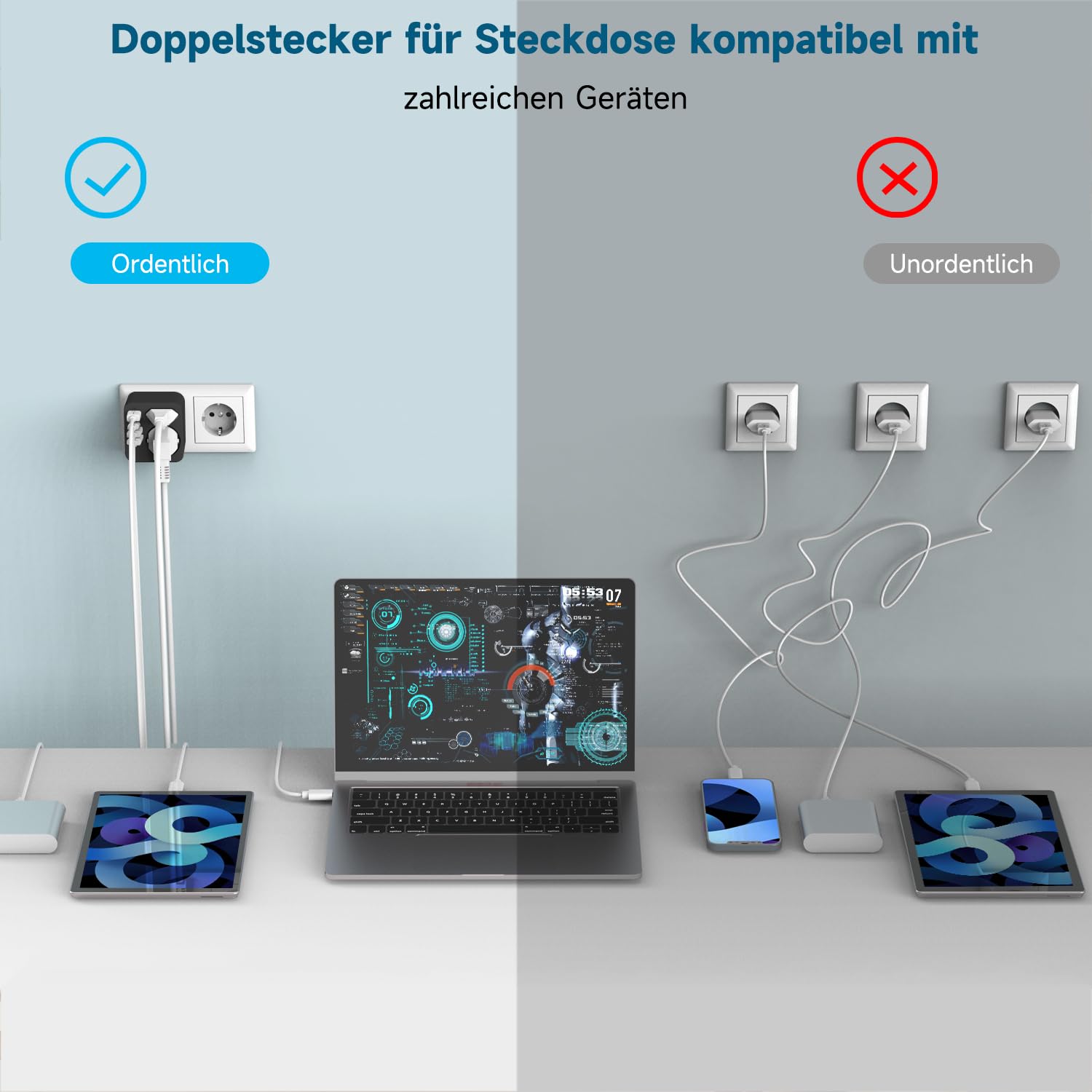 Detalle 2 de Rwest X Mehrfachsteckdose mit 4 USB Ports