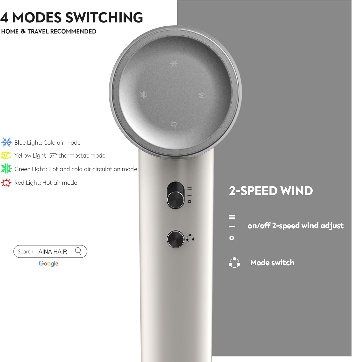 Thumbnail 2 de AINA High Speed Hair Dryer with Brushless Motor (1A White)