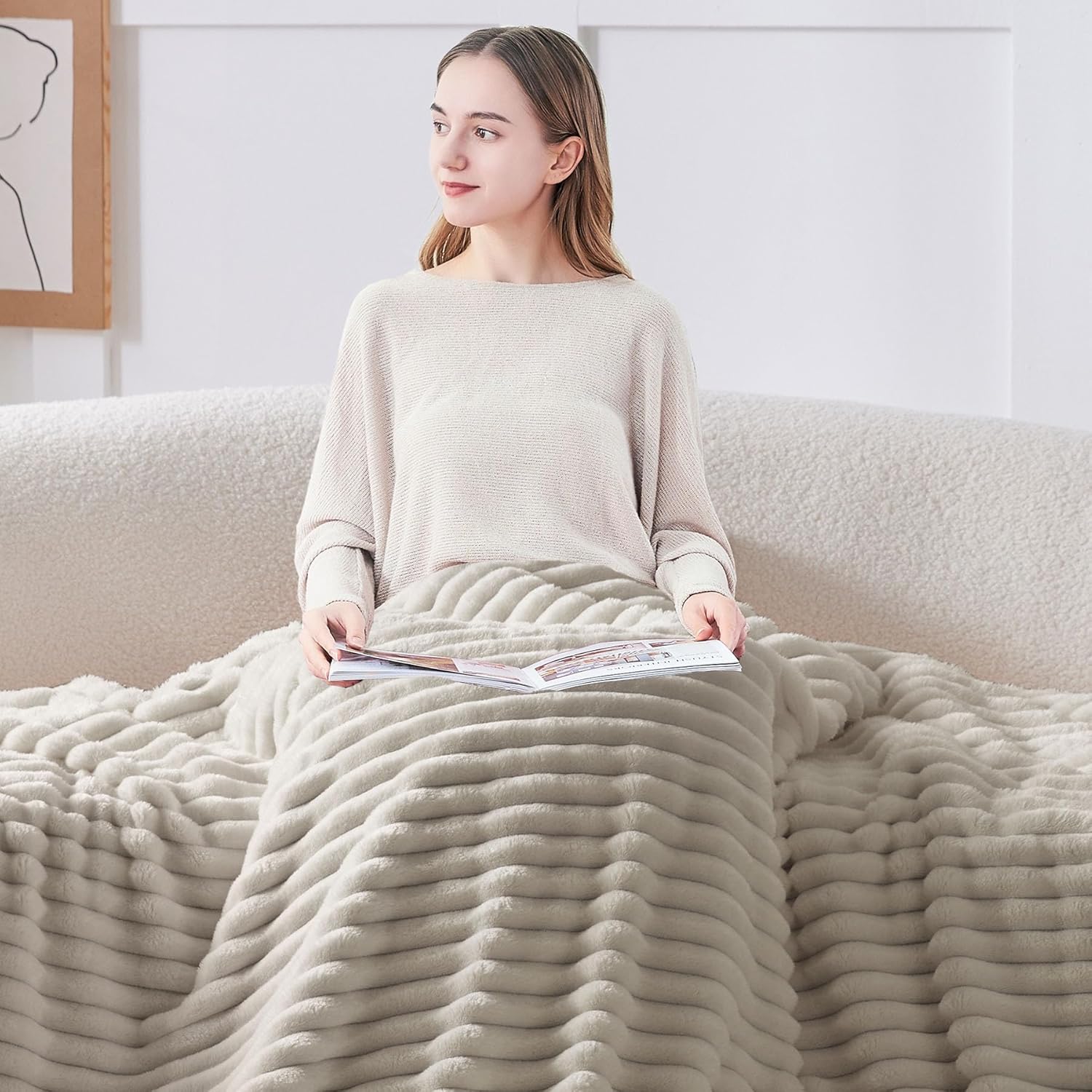 Thumbnail 1 de BEDELITE Fluffy Fleece Throw Blanket Beige