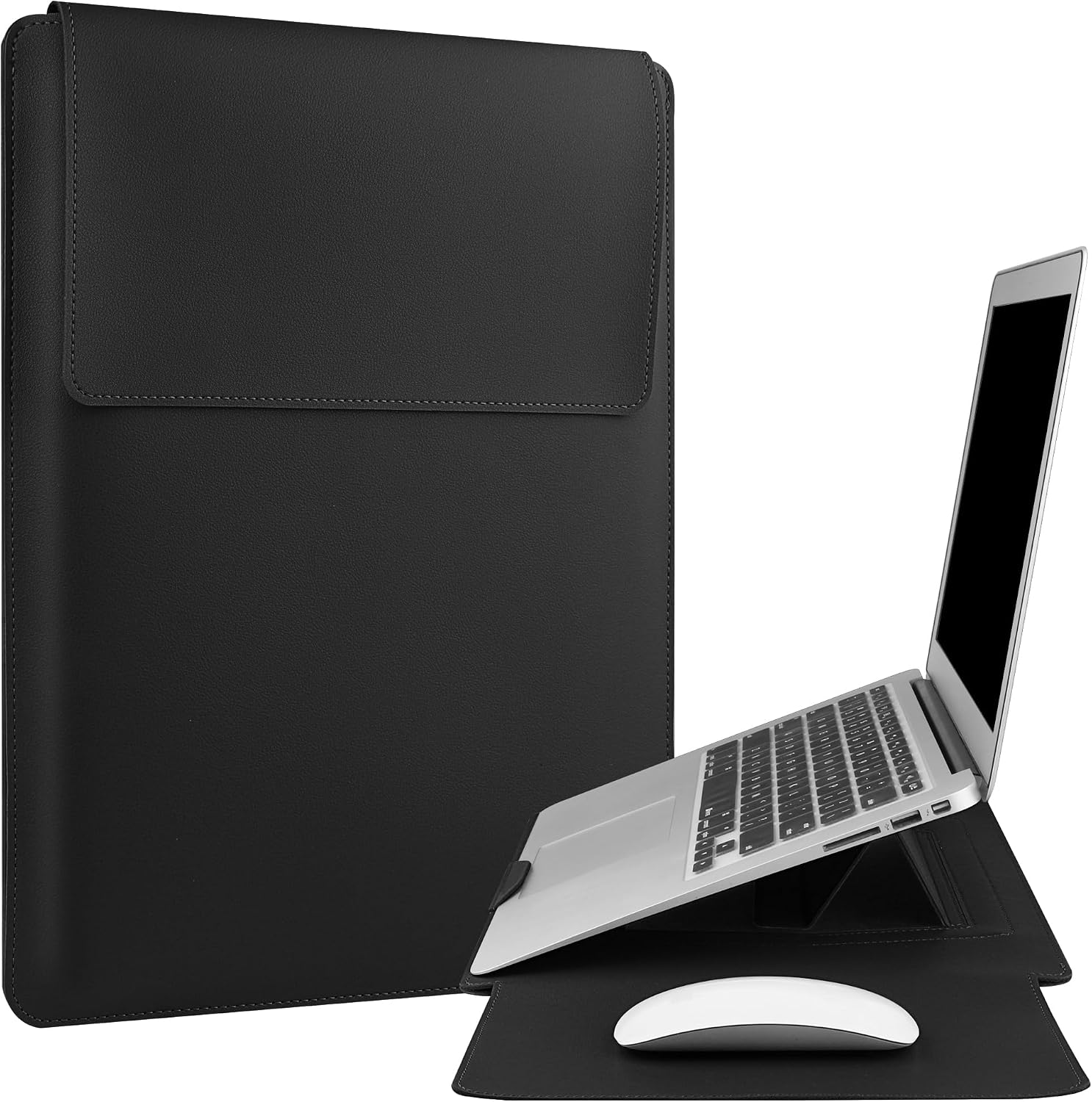 Detalle de HoYiXi 13.3''/13.6'' Laptop Sleeve Case with Leather, Stand & Mouse Mat — Ultra-Portable 3‑in‑1