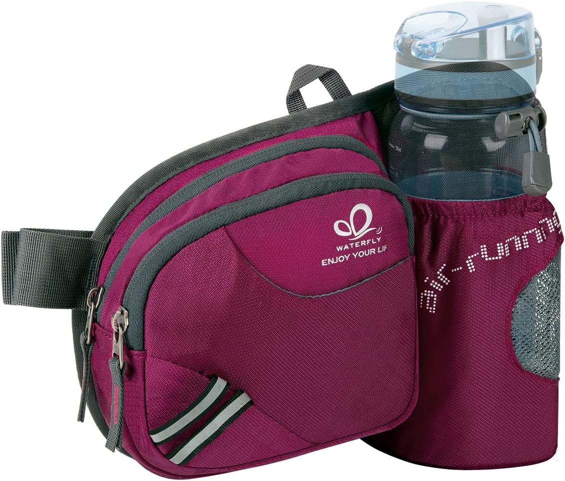 Detalle de Waterfly Gürteltasche/Bauchtasche mit Flaschenhalter – wasserdicht, atmungsaktiv & verstellbar für Sport und Outdoor
