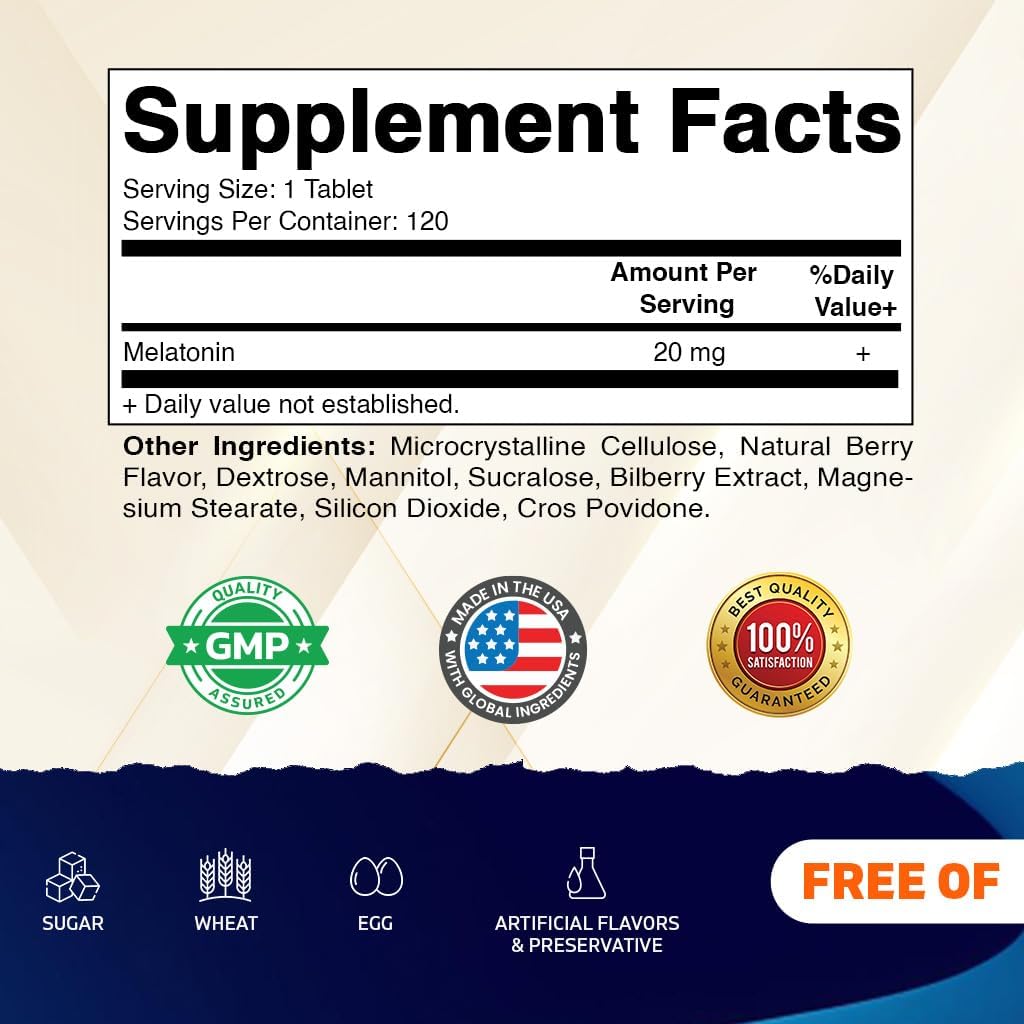 Detalle de Vitamatic Melatonin 20 mg Fast-Dissolve Tablets, 240 Count, Berry Flavor