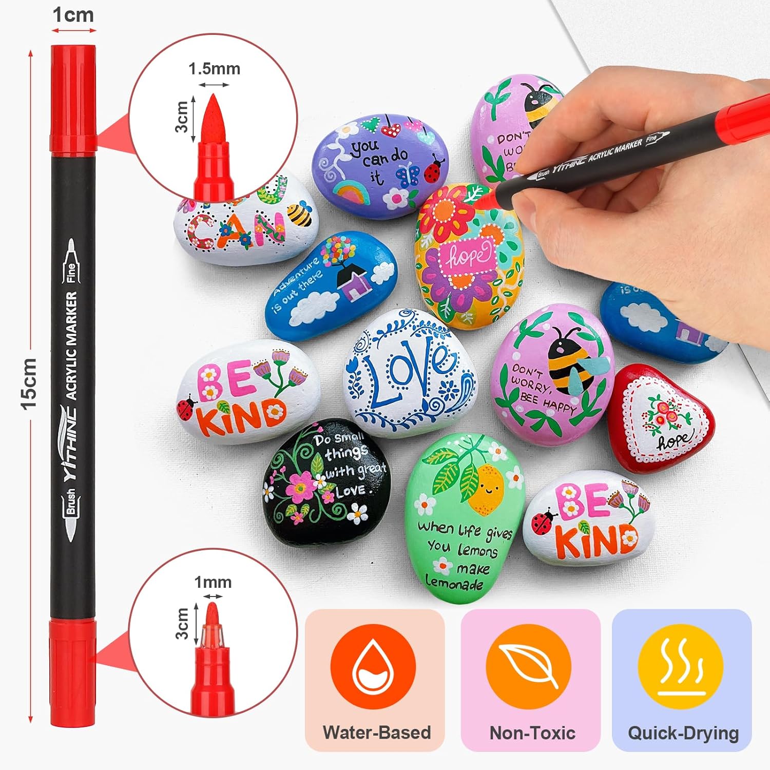 Thumbnail 1 de Acrylic Paint Pens, Dual Tip 72-Colour Set for Rock, Stone, Ceramic and More
