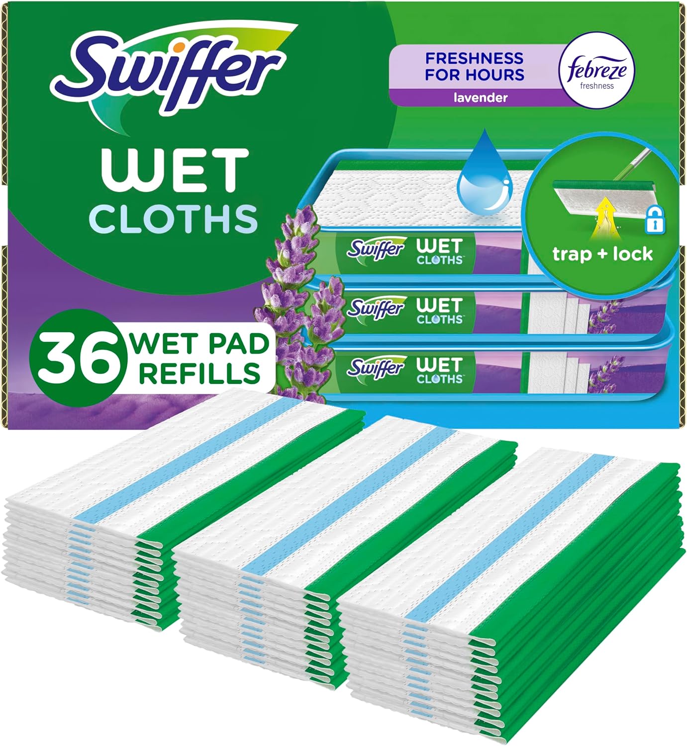Detalle de Swiffer Sweeper Wet Mopping Cloths Multi Surface Refills with Febreze Lavender, 36 Count