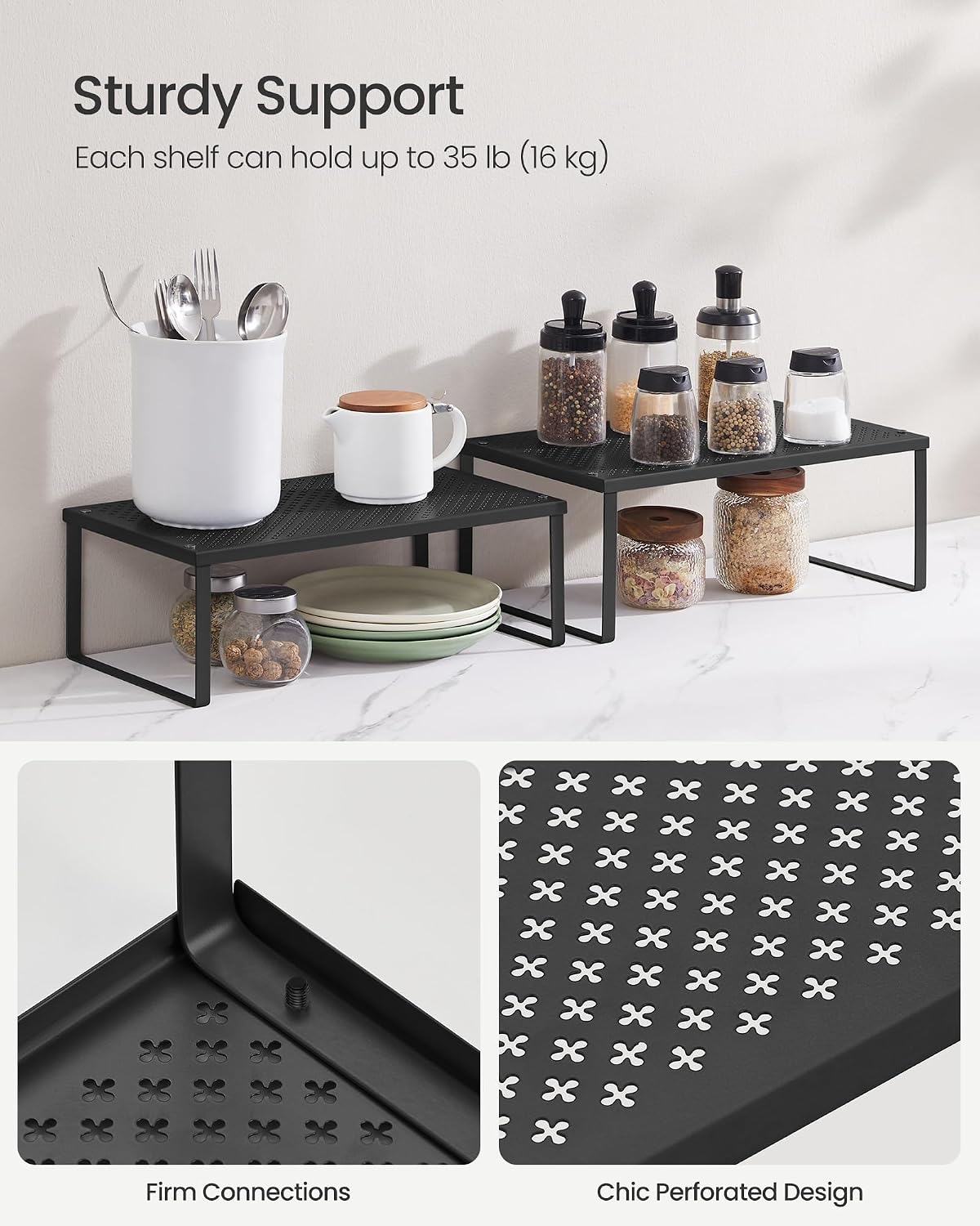 Thumbnail 3 de SONGMICS Spice Racks, Set of 2 Cupboard Organisers – Ink Black KCS401B01