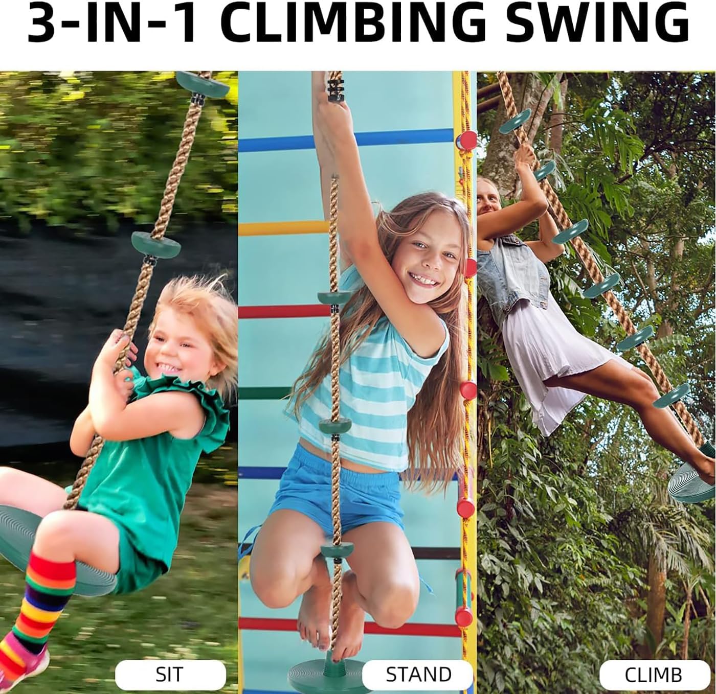 Thumbnail 5 de Ausbond Kletterseil-Schaukel für Kinder – Outdoor-Schaukel mit verstellbarer Seillänge bis 200 kg