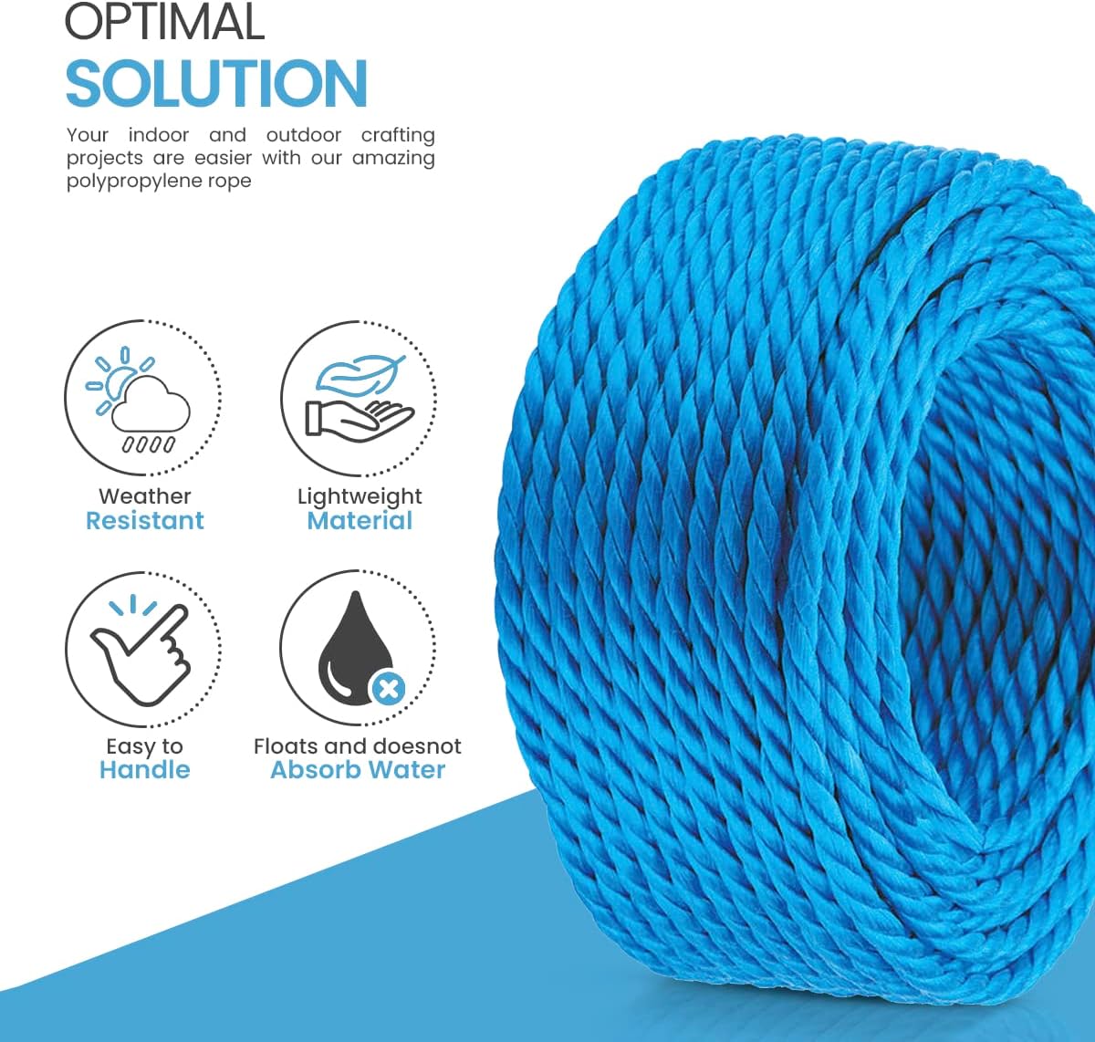 Detalle de Blue 6mm polypropylene rope (30m) with 530kg maximum breaking load – hard-wearing 3-strand split film cord