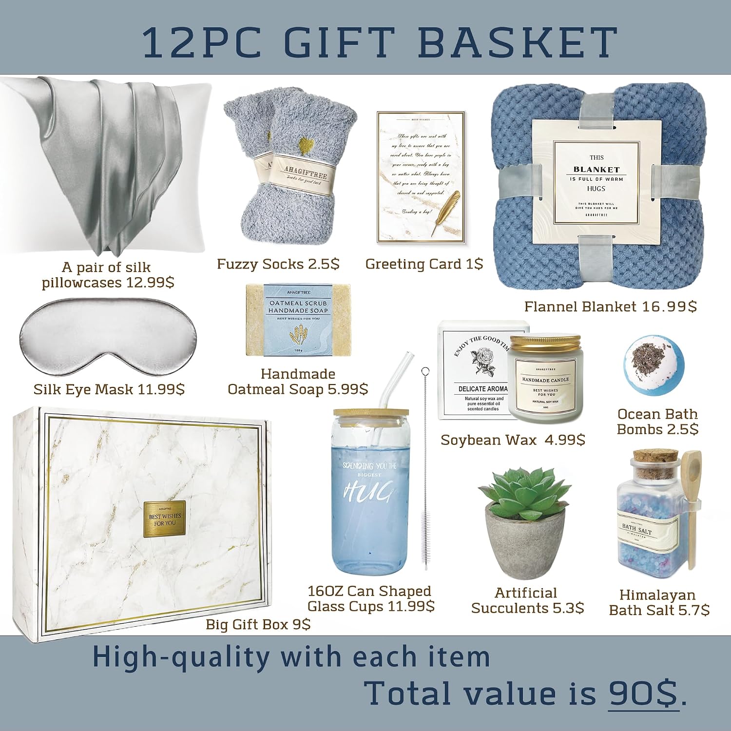 Detalle de AHAGIFTREE Get Well Soon Gift Basket Set for Women (12 Pieces) in Navy Blue