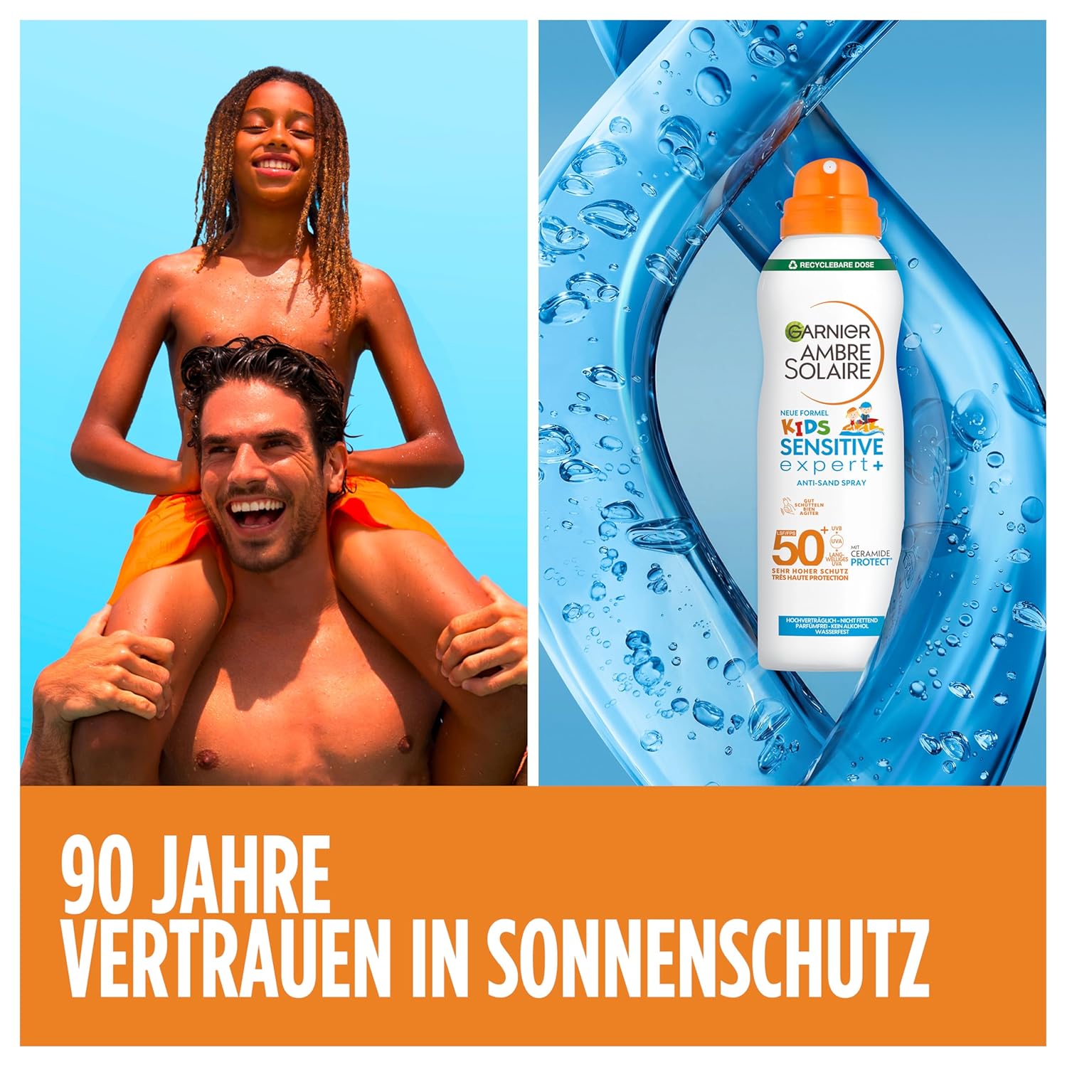 Detalle de Garnier Ambre Solaire Kids Sensitive expert+ Anti-Sand Spray LSF 50+ – 150 ml