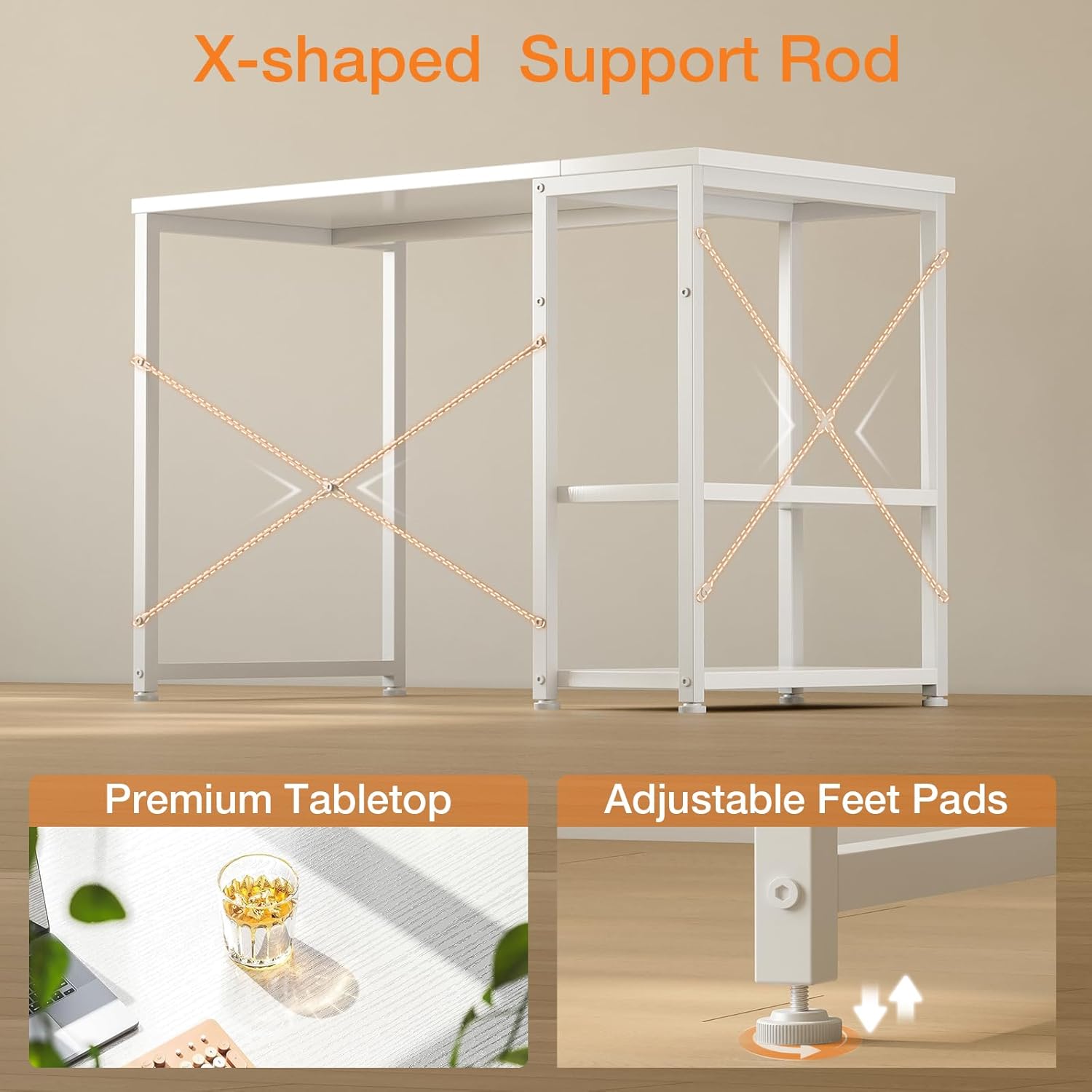 Thumbnail 5 de ODK ODK Desk with Reversible Storage Shelves (100 x 48 cm) – White small computer desk for home office & study