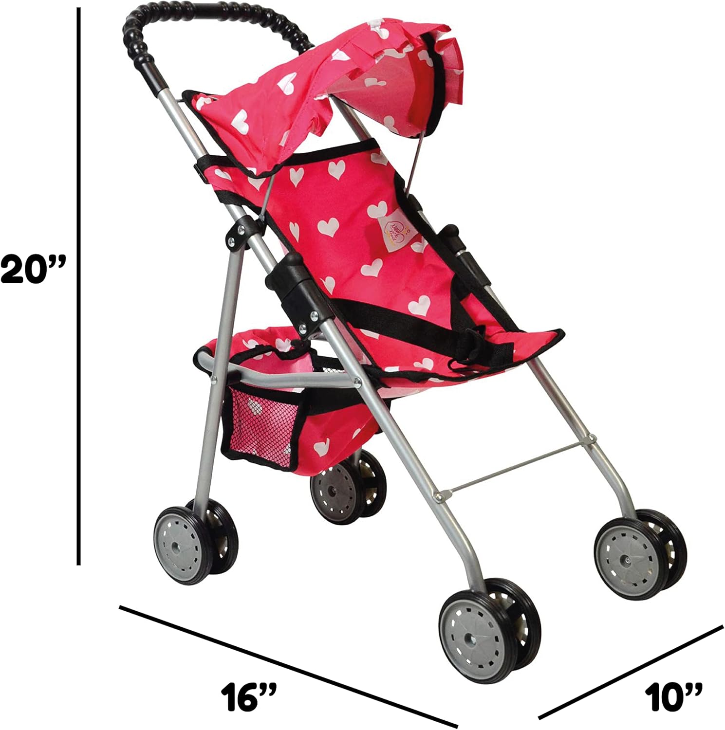 Detalle 2 de The New York Doll Collection My First Doll Stroller with Basket & Heart Design (Pink)