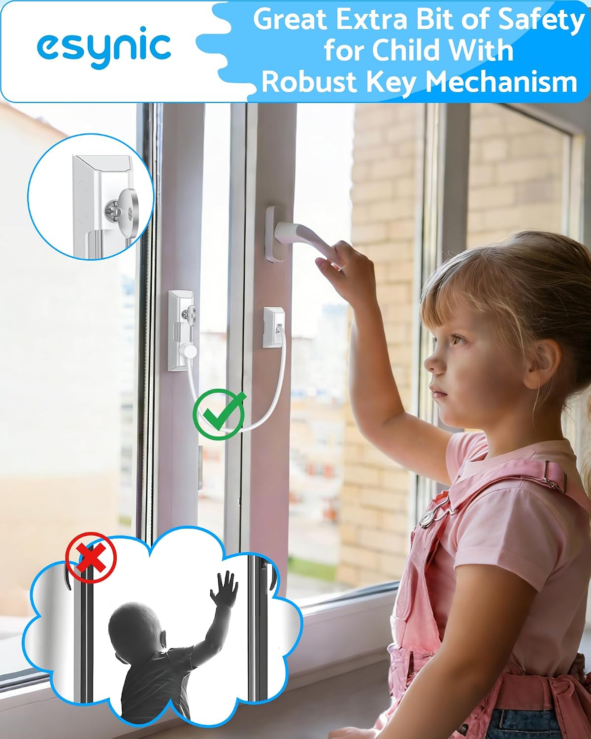Detalle de eSynic Window Locks for UPVC Windows – 10 Pack Cable Privacy & Safety Restrictors