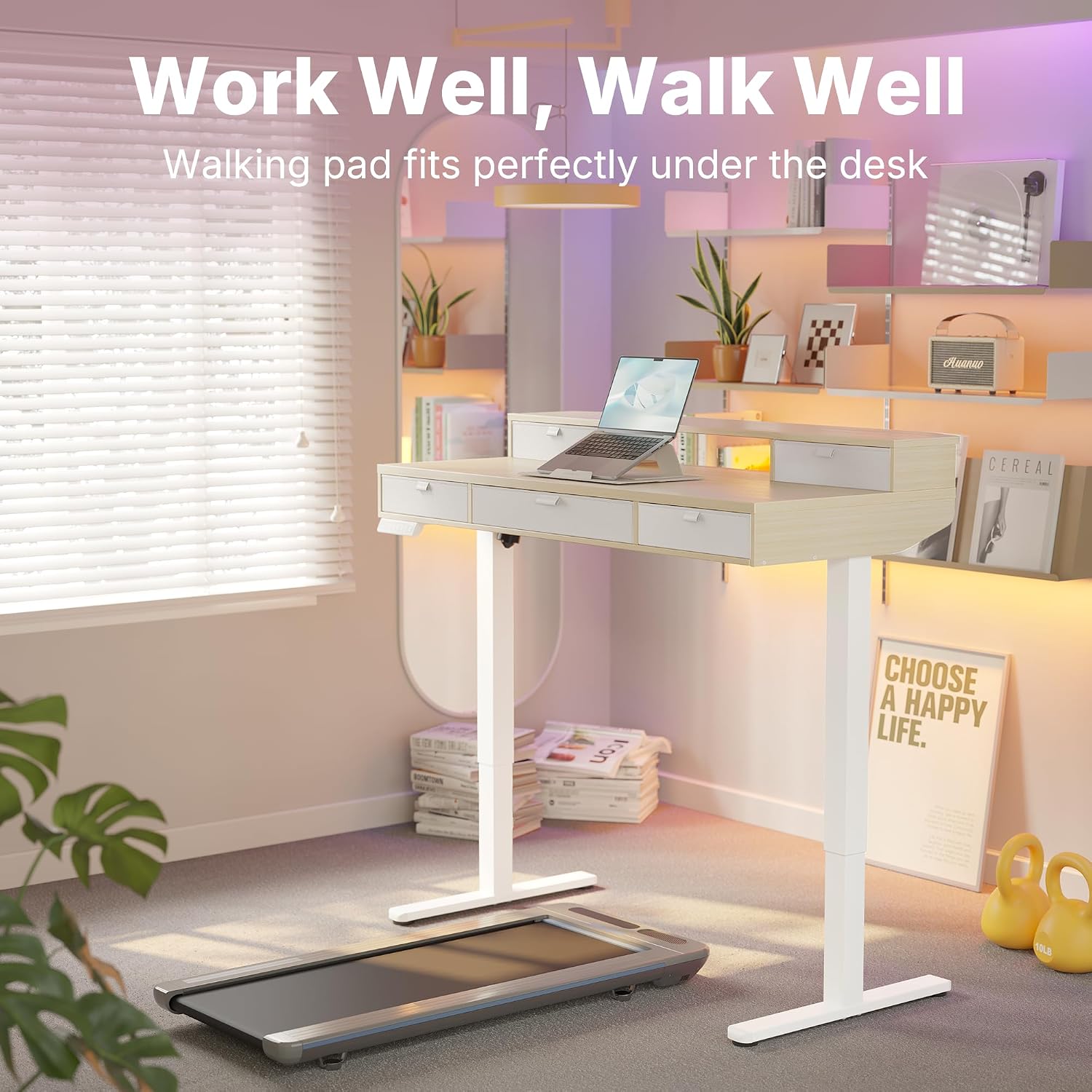 Thumbnail 2 de HUANUO 100 x 60cm Small Standing Desk with Drawers