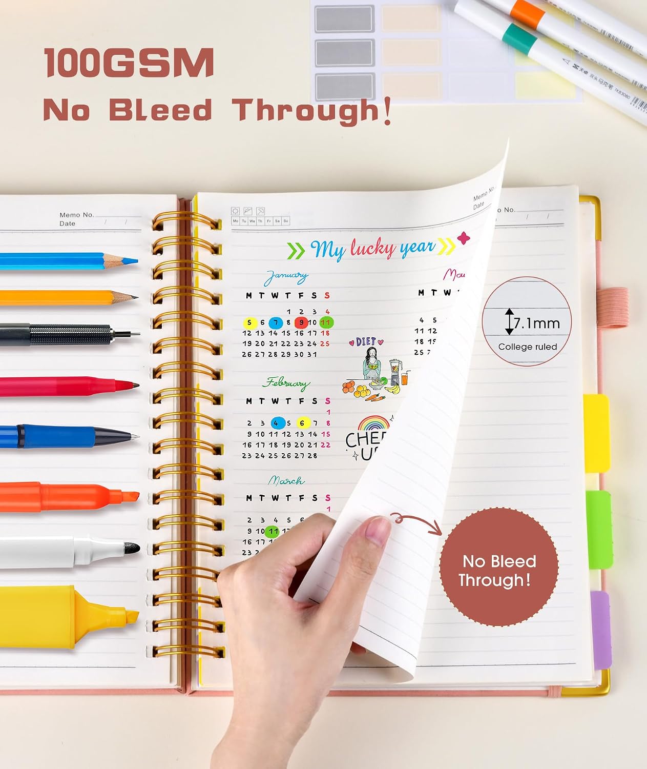 Detalle 1 de dilitego Pink 5-Subject Spiral Notebook, 300 Pages, Removable Dividers