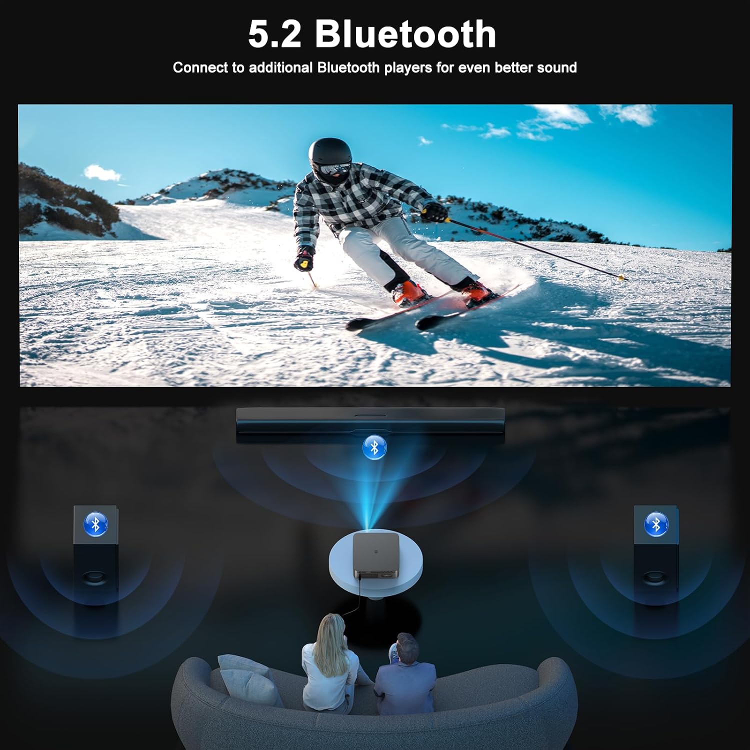 Thumbnail 6 de HAPPRUN KC7 PRO Outdoor Projector (2500 ANSI Lumens) with Built-in Streaming, 4K Decoding, Dolby Audio, Wi‑Fi 6 & Bluetooth 5.2