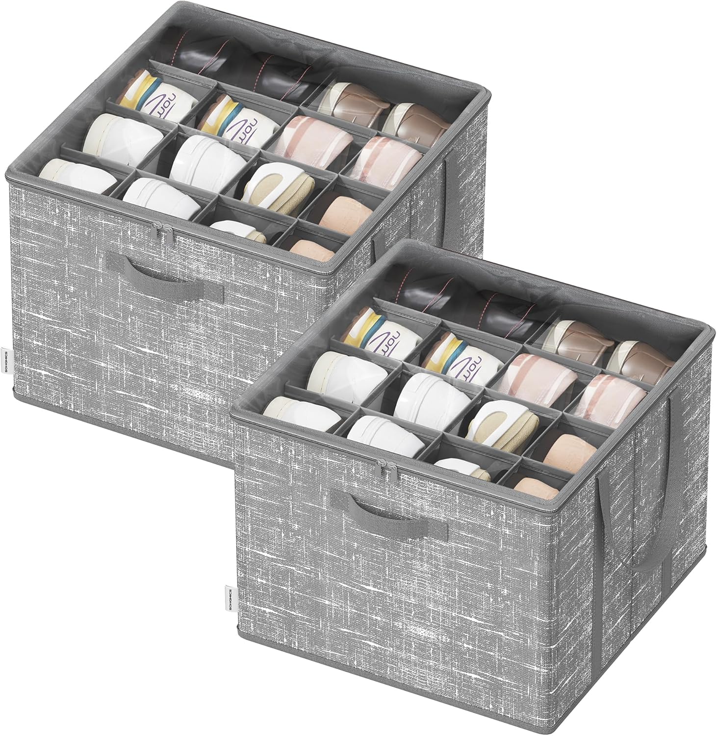 Thumbnail 6 de SONGMICS Organizer Scarpe con coperchio trasparente, set da 2 scatole fino a 16 paia (beige cappuccino) LSP602LF01