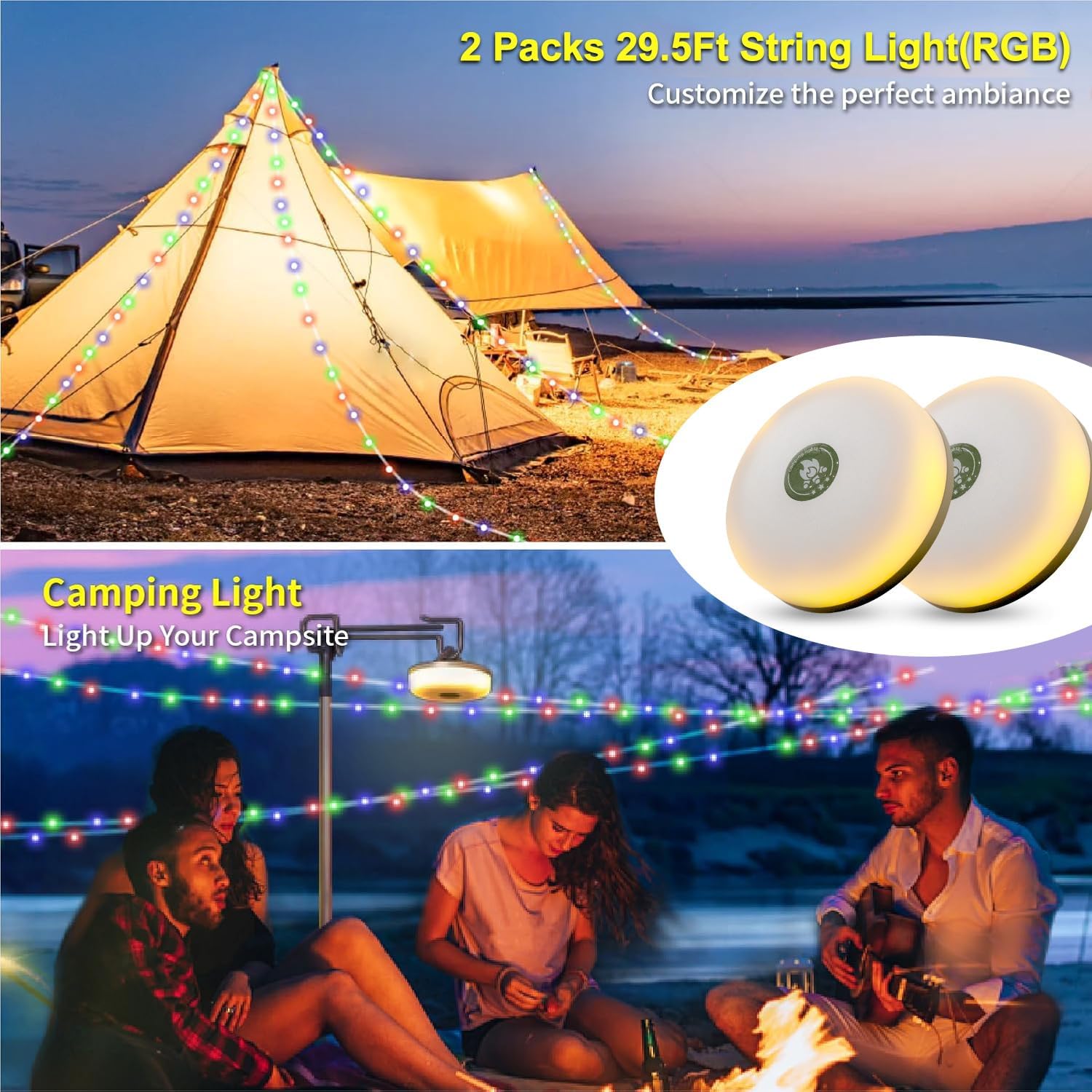 Thumbnail 1 de HAMLITE Camping Light String (Rechargeable Battery) – 20m RGB fairy lights reel, tent & outdoor decor