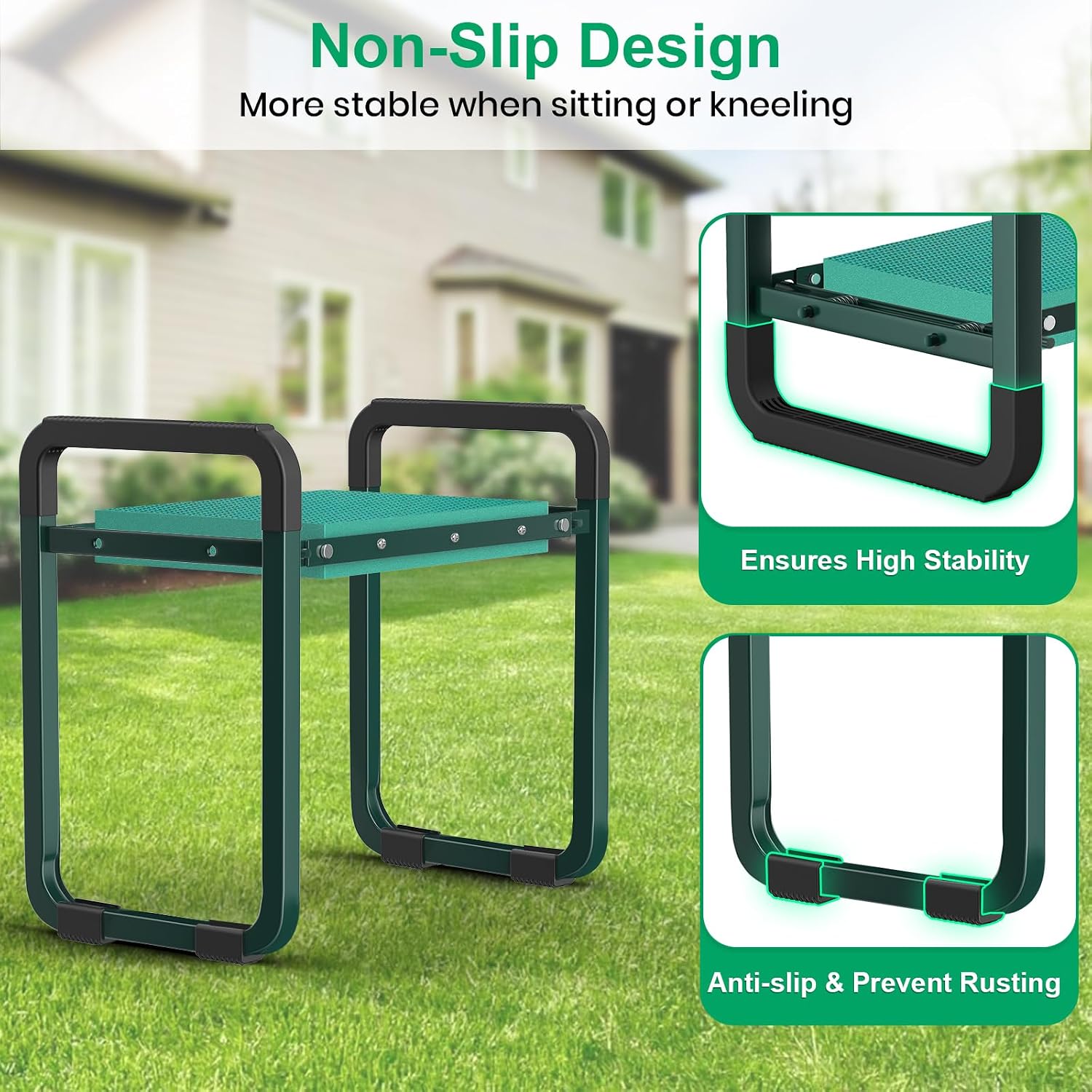 Detalle de TomCare E-2007 Garden Kneeler and Seat, Folding Steel Frame with EVA Pad