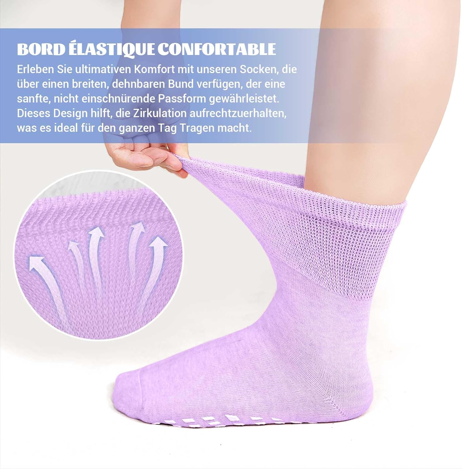 Detalle de PUTUO Chaussettes Antidérapantes pour Femme – 5 Paires en coton, revers élastique, antidérapantes