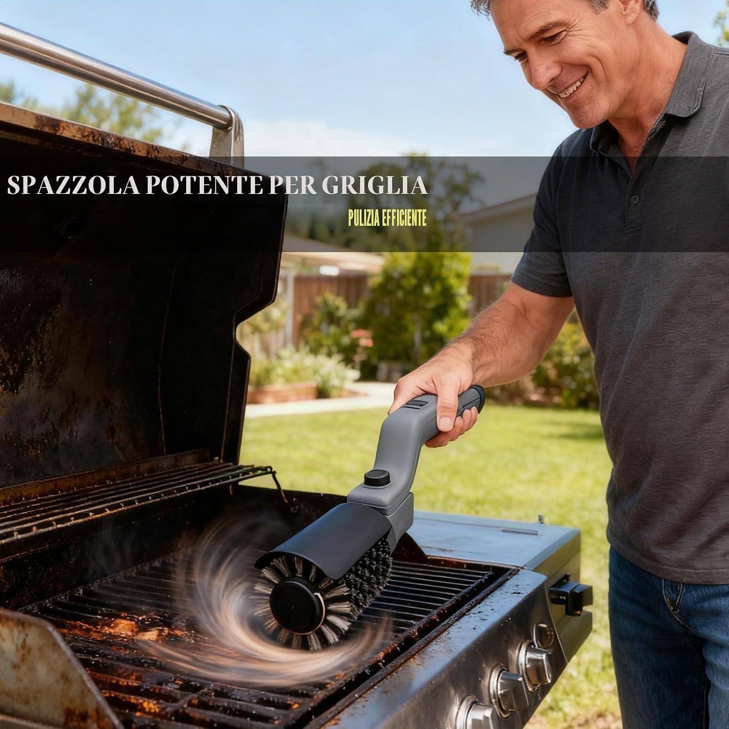 Detalle de Spazzola elettrica per barbecue a batteria con testa regolabile a 180°