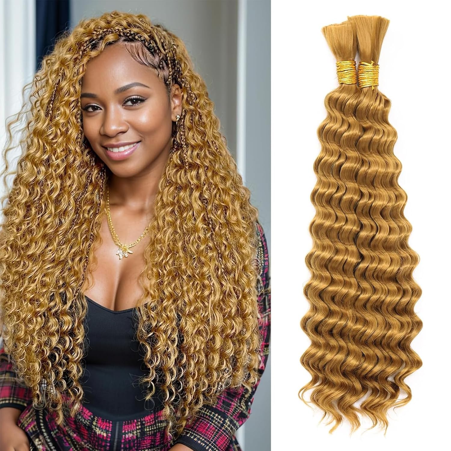 Thumbnail 6 de BLTYXT Deep Wave Bulk Hair 18 Inch – 6 Bundles synthetische Crochet- Braids T1B-30-27