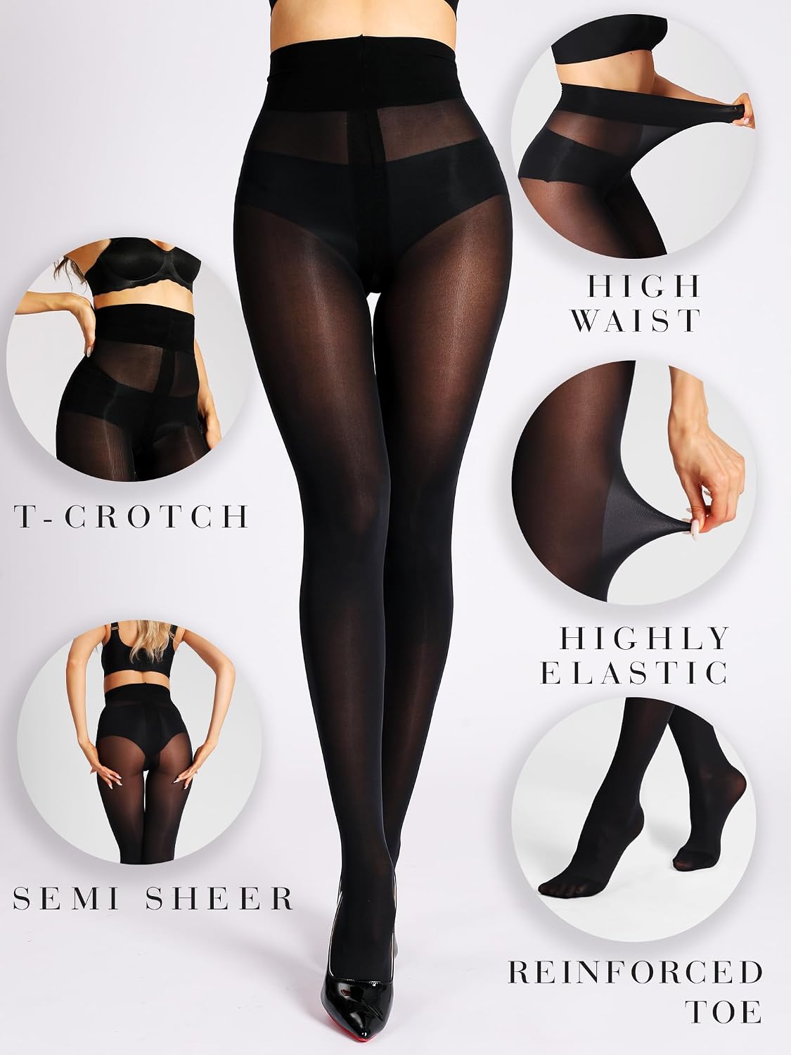 Detalle 1 de HOTBOSS Unbelievable Durability Tights, 40D Semi-Sheer High-Waist T-Crotch