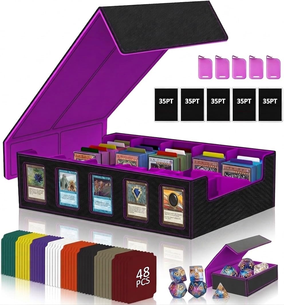 CyperEver 5-Row Trading Card Storage Box for MTG, TCG & Graded Slabs – 3900+ capacity with dividers, top-loaders and dice tray