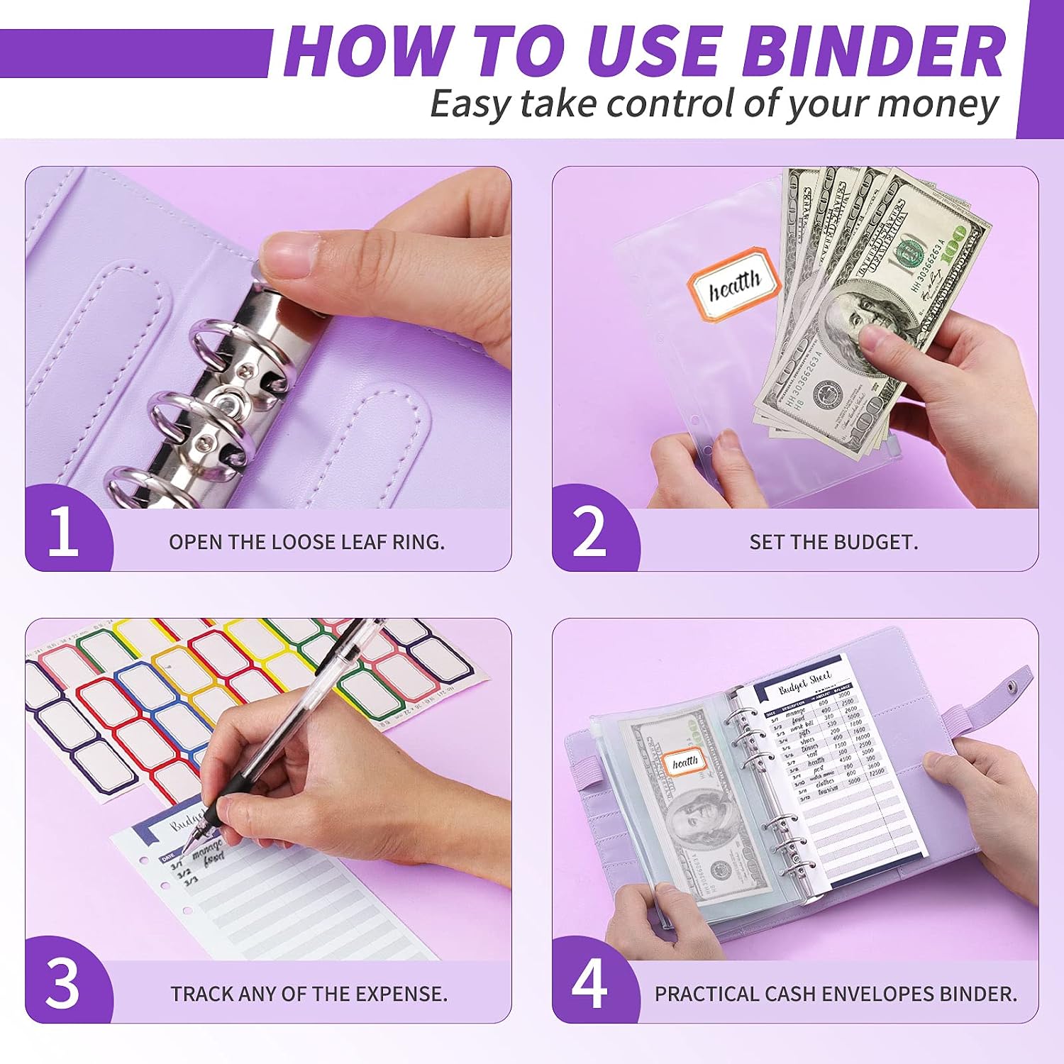 Detalle de Budget Planner Budget Binder A6 von TAOPE – Kompaktes Geldorganizer-Set mit Weiche PVC Tasche