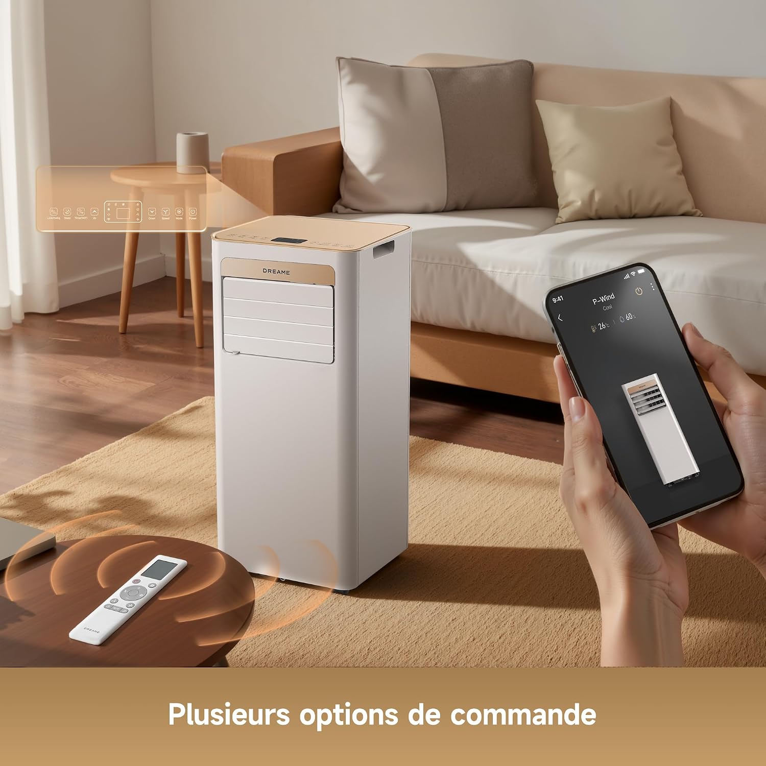 Detalle de DREAME P-Wind10 7000 BTU — Climatiseur portable 3-en-1 (réfrigération, déshumidification et ventilateur) avec contrôle via appli et télécommande