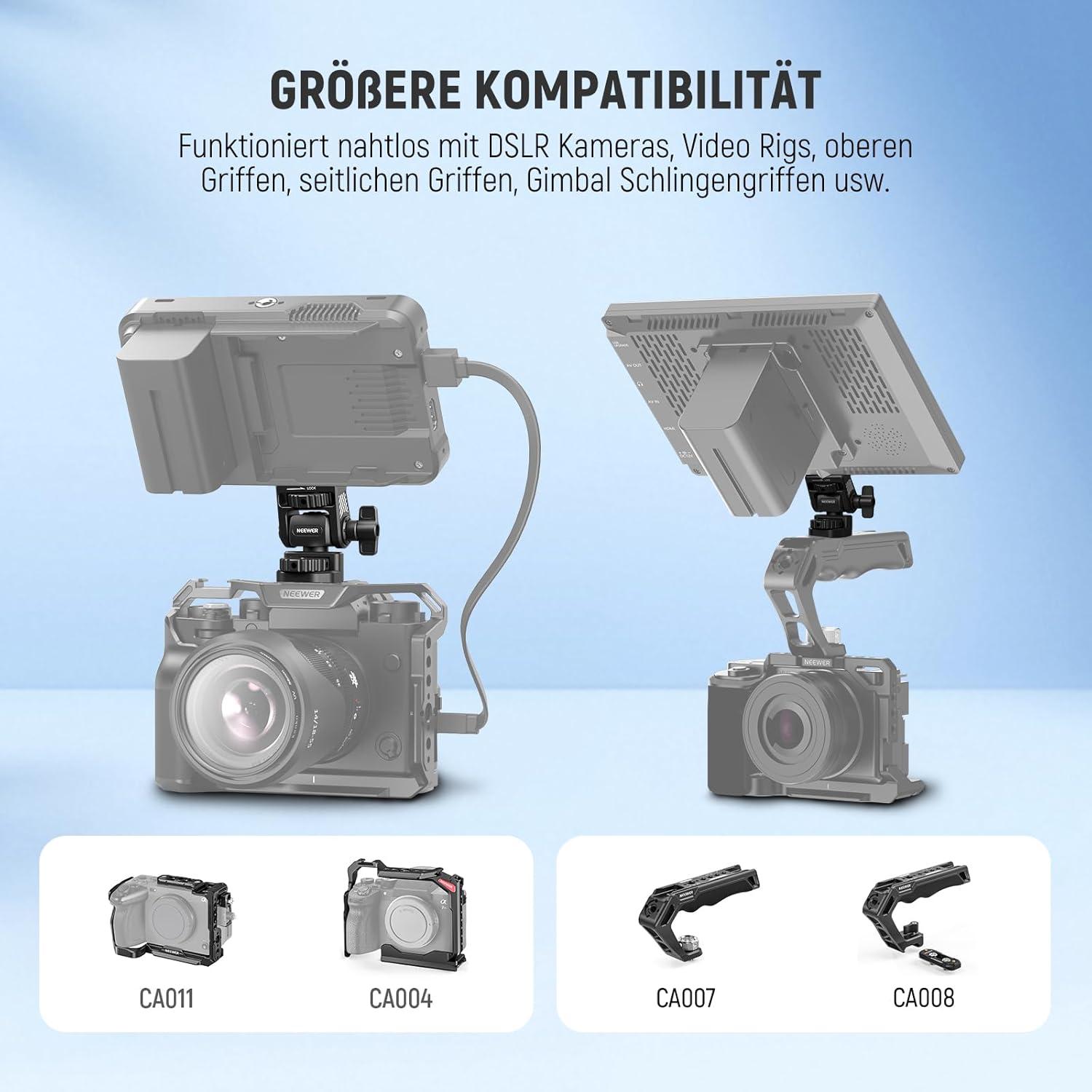 Thumbnail 6 de NEEWER Kamera-Feldmonitor-Halterung (360° drehbar, 180° neigbar) mit 1/4"- & 3/8"-Schrauben