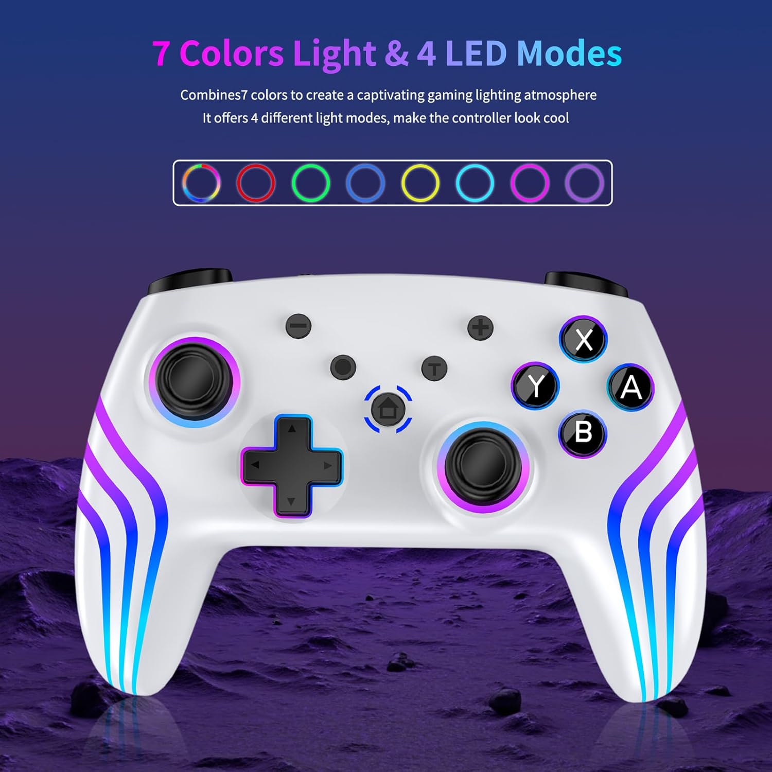 Detalle de VidPPluing 2 Pack Switch Controllers: RGB Wireless Pro Controllers for Switch, Switch 2, Lite, and OLED