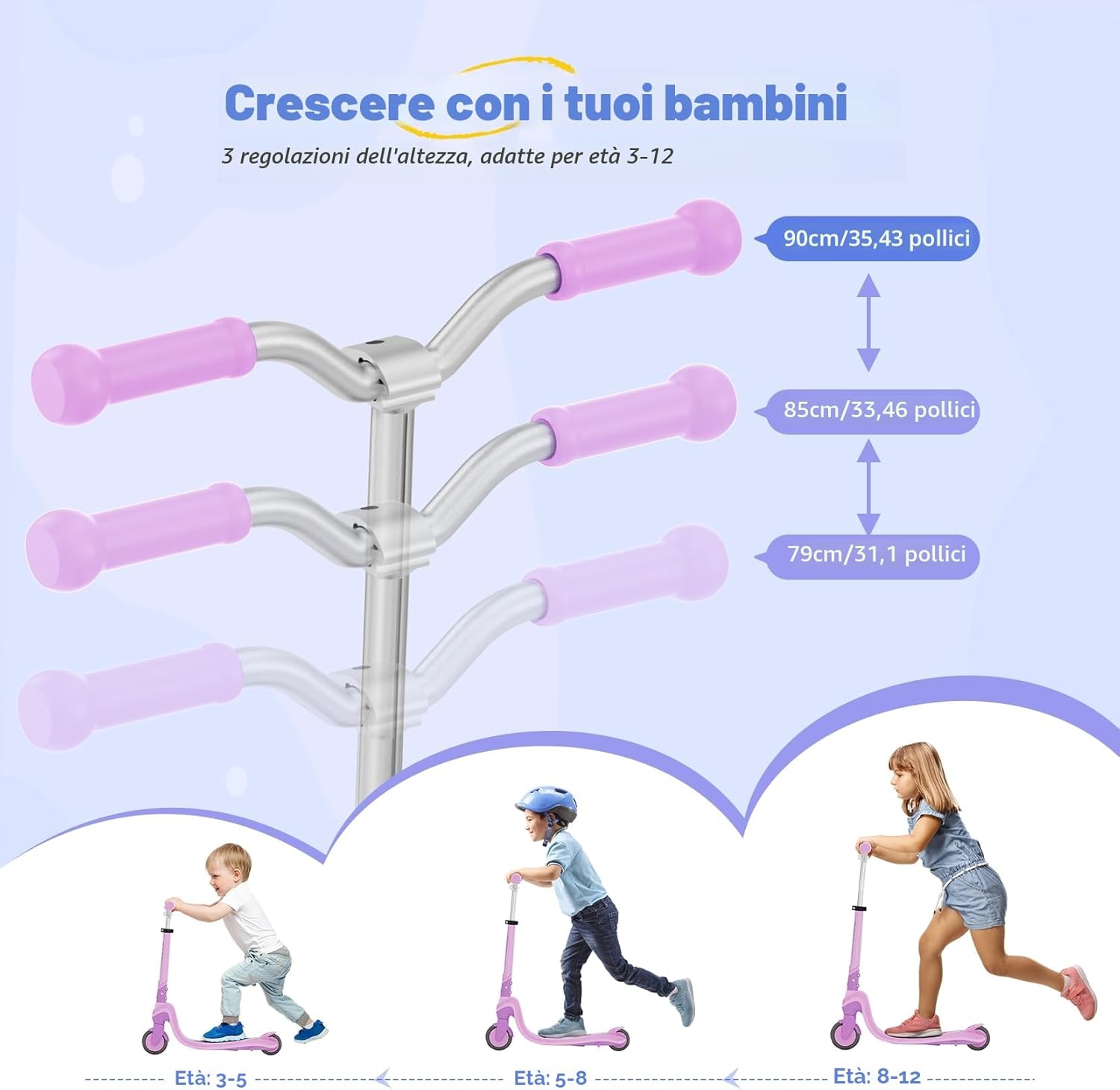 Thumbnail 1 de TONBUX Monopattino per Bambini 3–12 Anni con Ponte Illuminato e Ruote in PU, Altezza Regolabile e Leggero