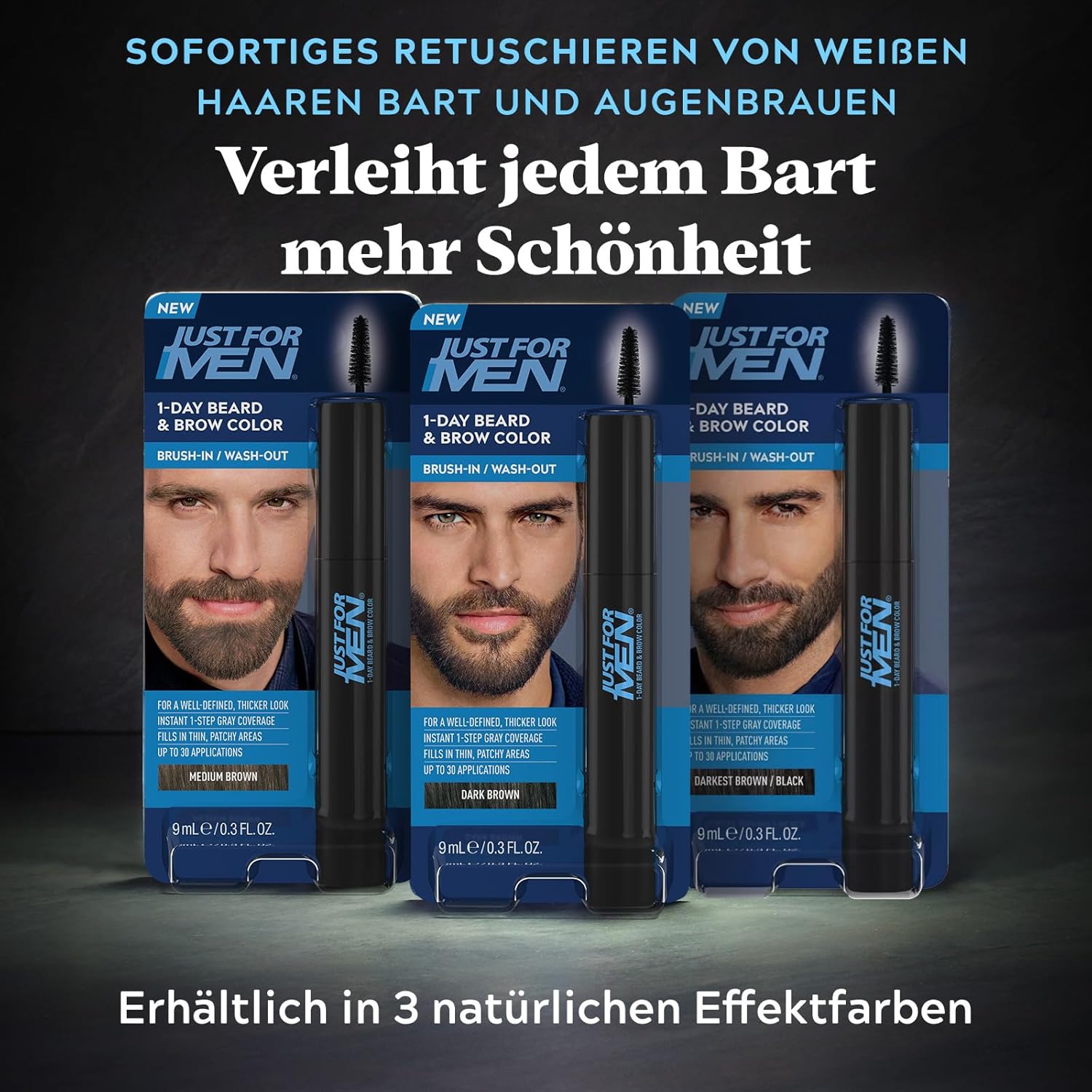 Detalle de Just for Men 1-Tages Bart- & Augenbrauenfarbe – Dunkelbraun (1 Tag) für Bart und Augenbrauen, temporär