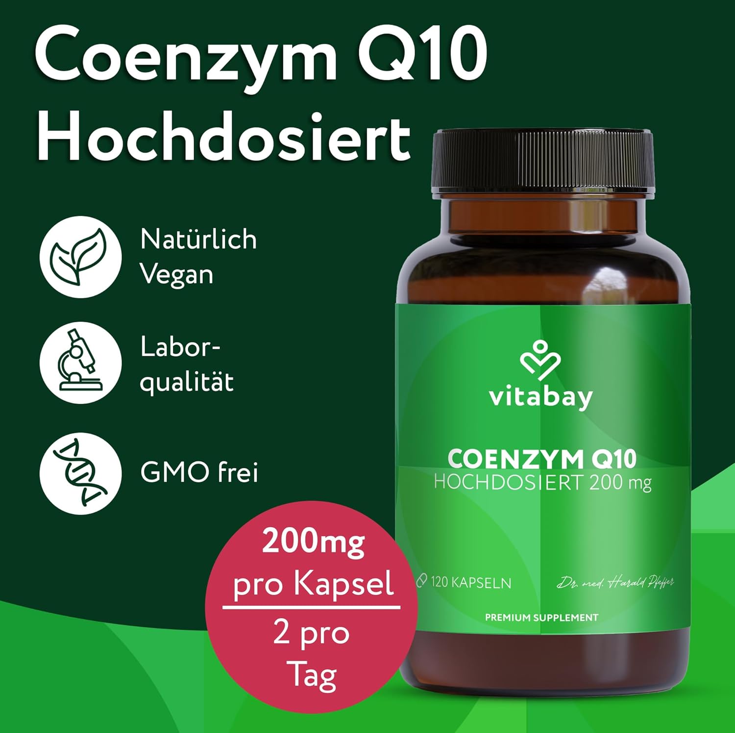 Thumbnail 2 de vitabay Coenzym Q10 Ubiquinon 200 mg – 120 vegane Kapseln (CoQ10 hochdosiert, laborgeprüft)