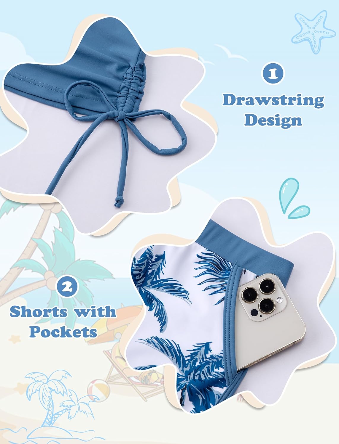 Detalle 2 de Seanrui 3-Piece Girls Tankini Swimwear with Pockets (8Y–16Y) – Fun Print Swimsuit Set
