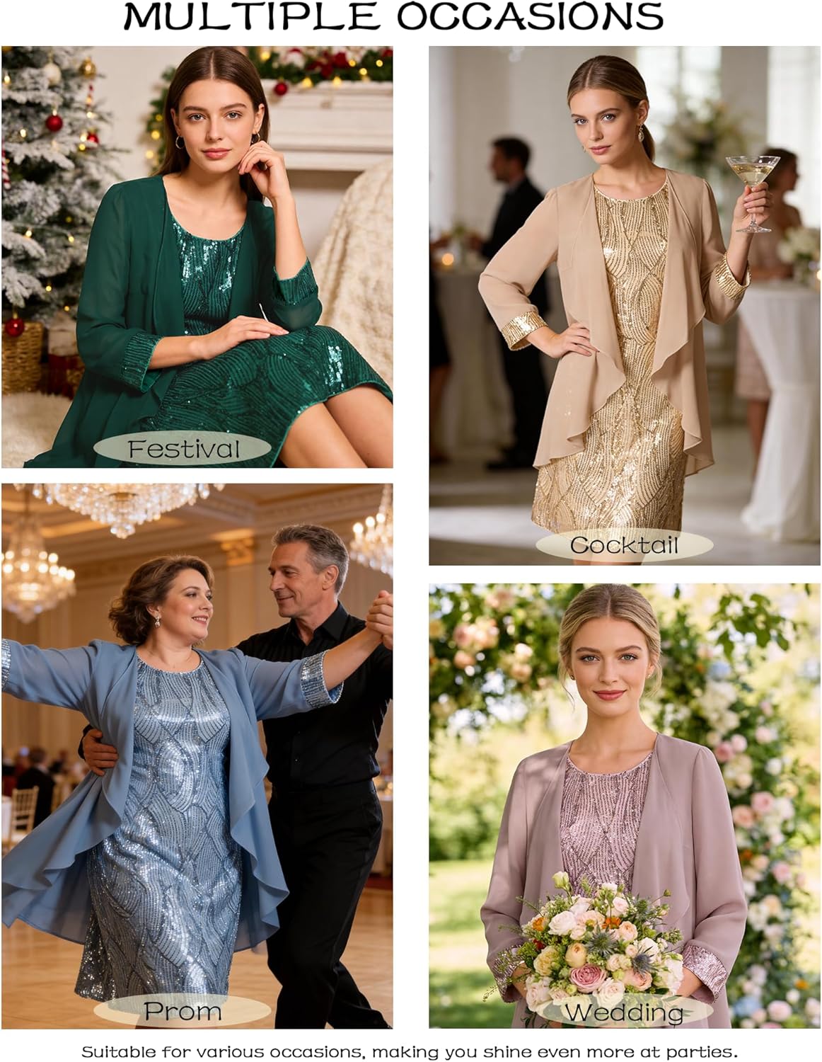 Thumbnail 4 de GRACE KARIN Women's Sequin Dress Two-Piece Jacket Set — Knee-Length Wedding Guest / Mother of the Bride Dress