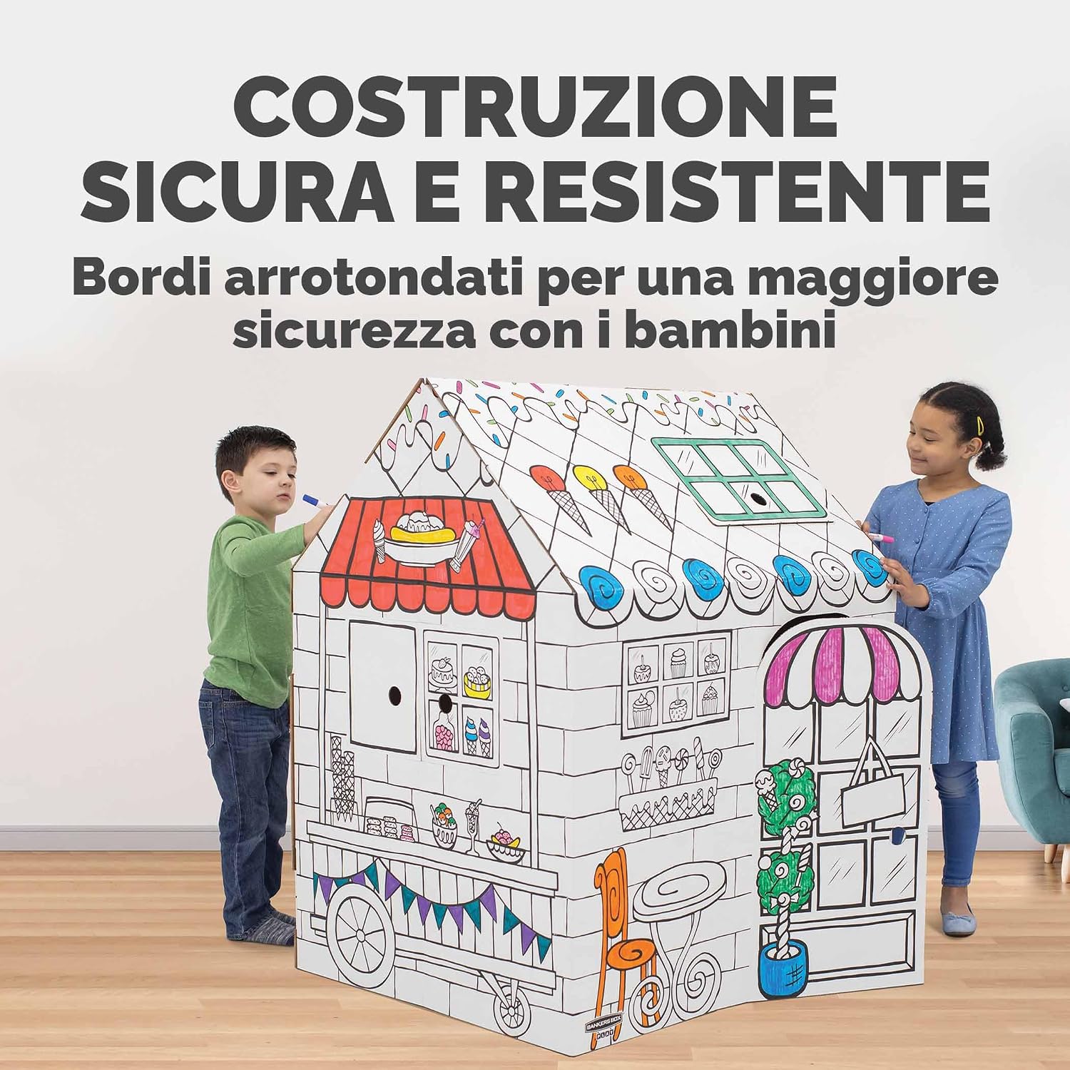 Thumbnail 5 de BANKERS BOX Casetta Dolcetti in cartone per bambini – Casa giocattolo XL (81.3 x 81.3 x 121.3 cm)