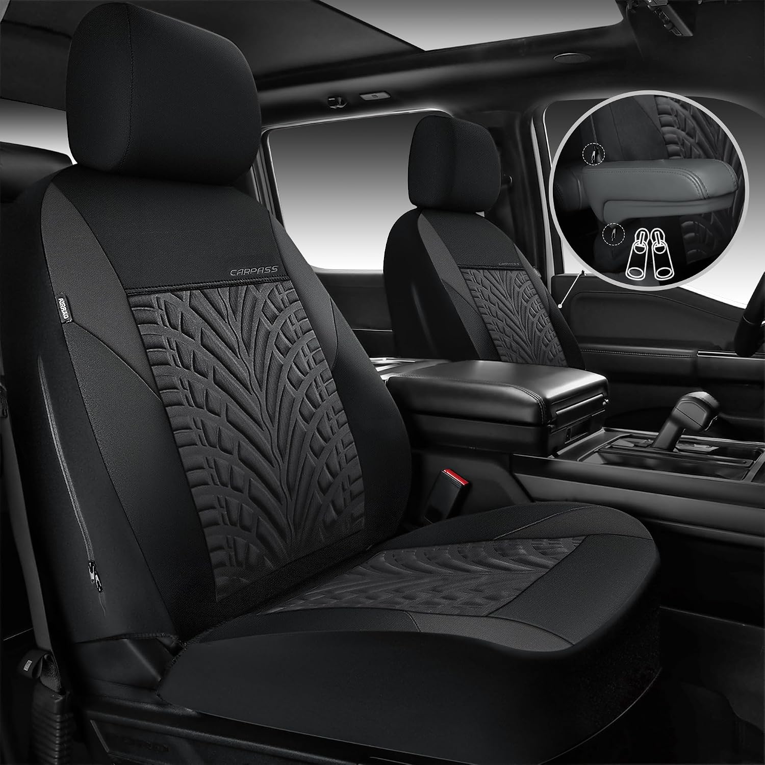 Thumbnail 1 de CAR PASS Neoprene Waterproof Seat Covers – Front 2-Pack (Black/Gray) for Vans, Trucks, SUVs