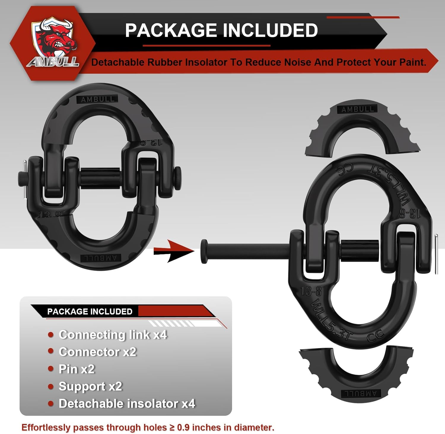 Thumbnail 2 de AMBULL 2 Pack 1/2" Safety Chain Connector Link (G80) Hammerlock Coupling Link
