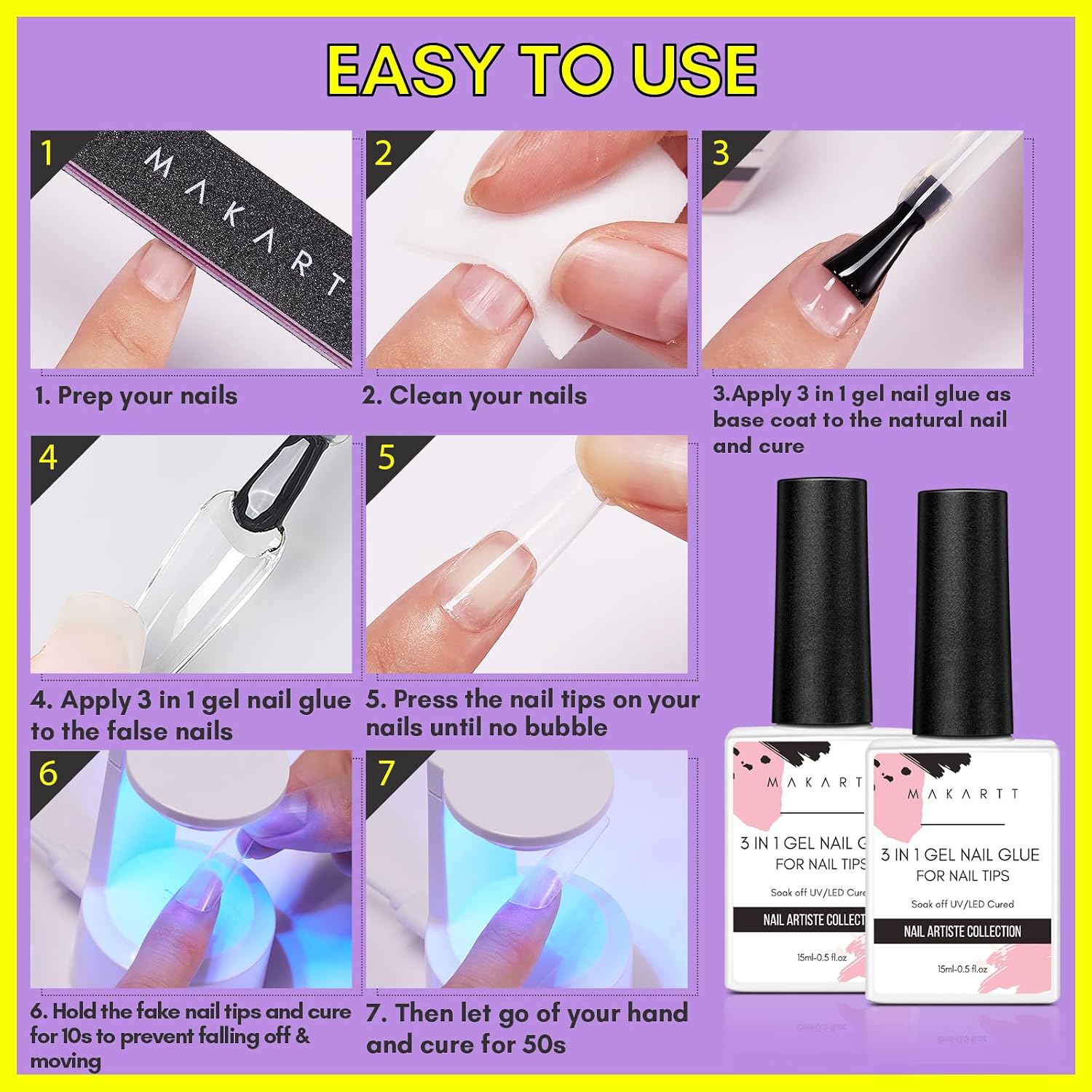 Thumbnail 6 de Makartt Nail Glue Extra Strong 3-in-1 Gel Base Coat Slip Solution (15ml x 2) for Acrylic, Gel and Press-On Nails